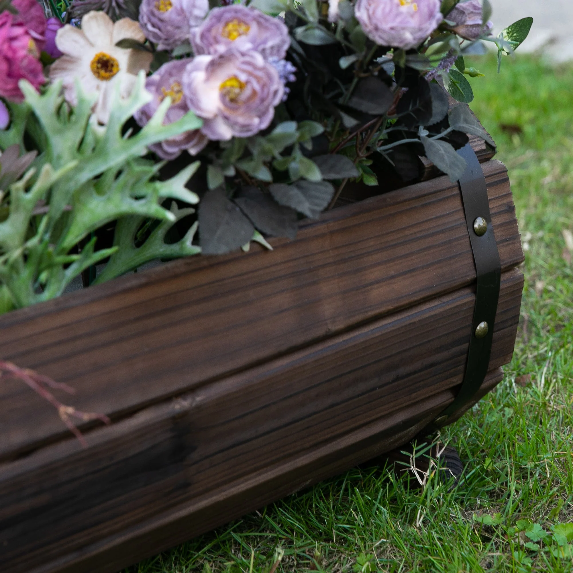 2-Piece Wooden Flower Plant Pot Outdoor&Indoor Plant Box with Solid Wood - Image 9