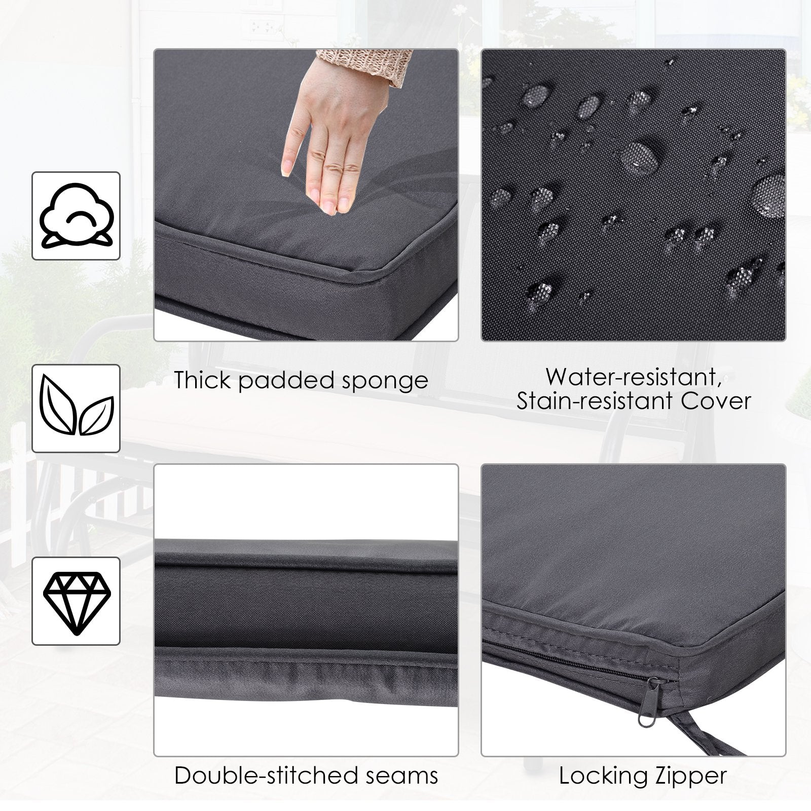 2 Seater Garden Bench Cushion with Ties - Image 6
