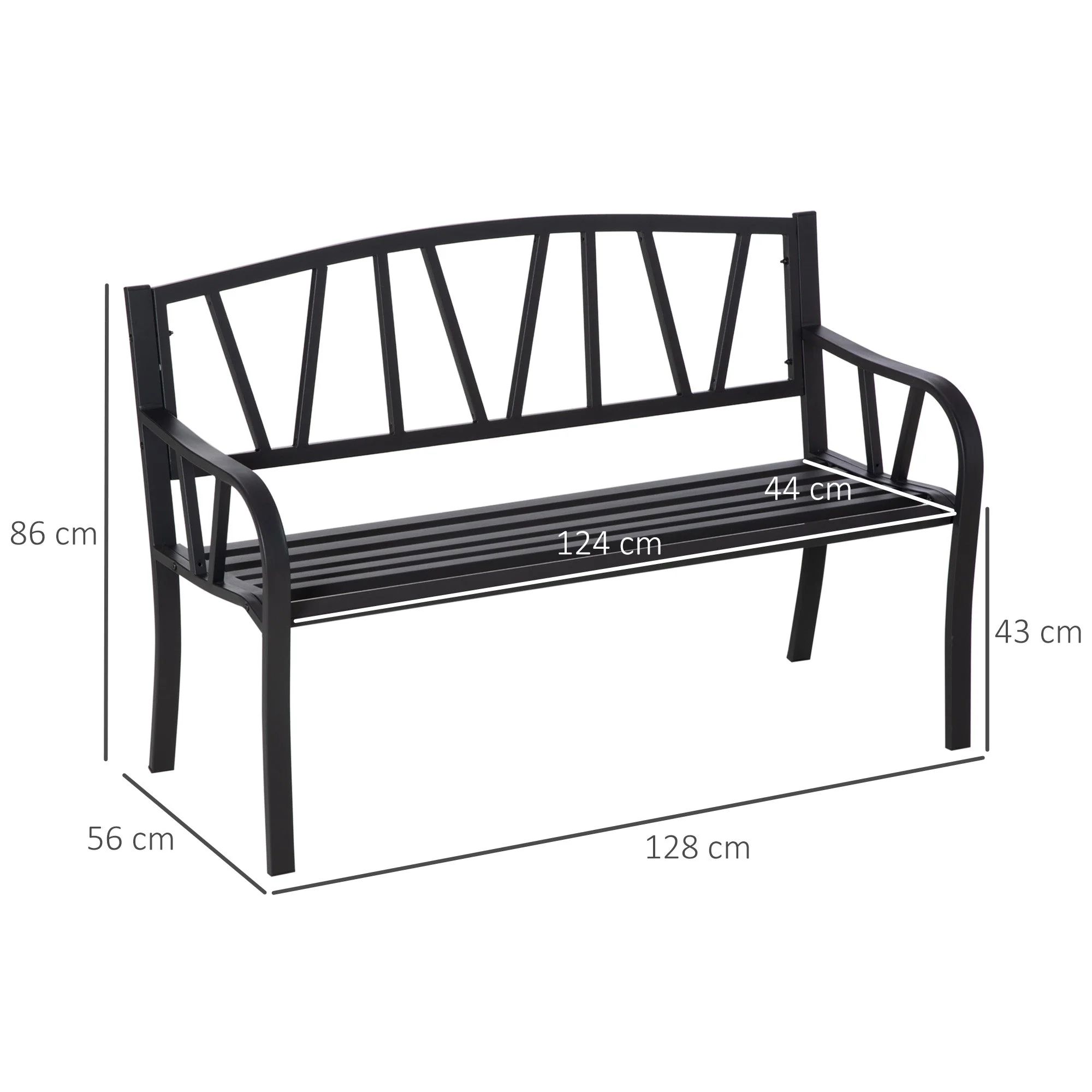 2 Seater Garden Bench Metal Loveseat w/ Decorative Backrest Ergonomic Armrest - Image 3