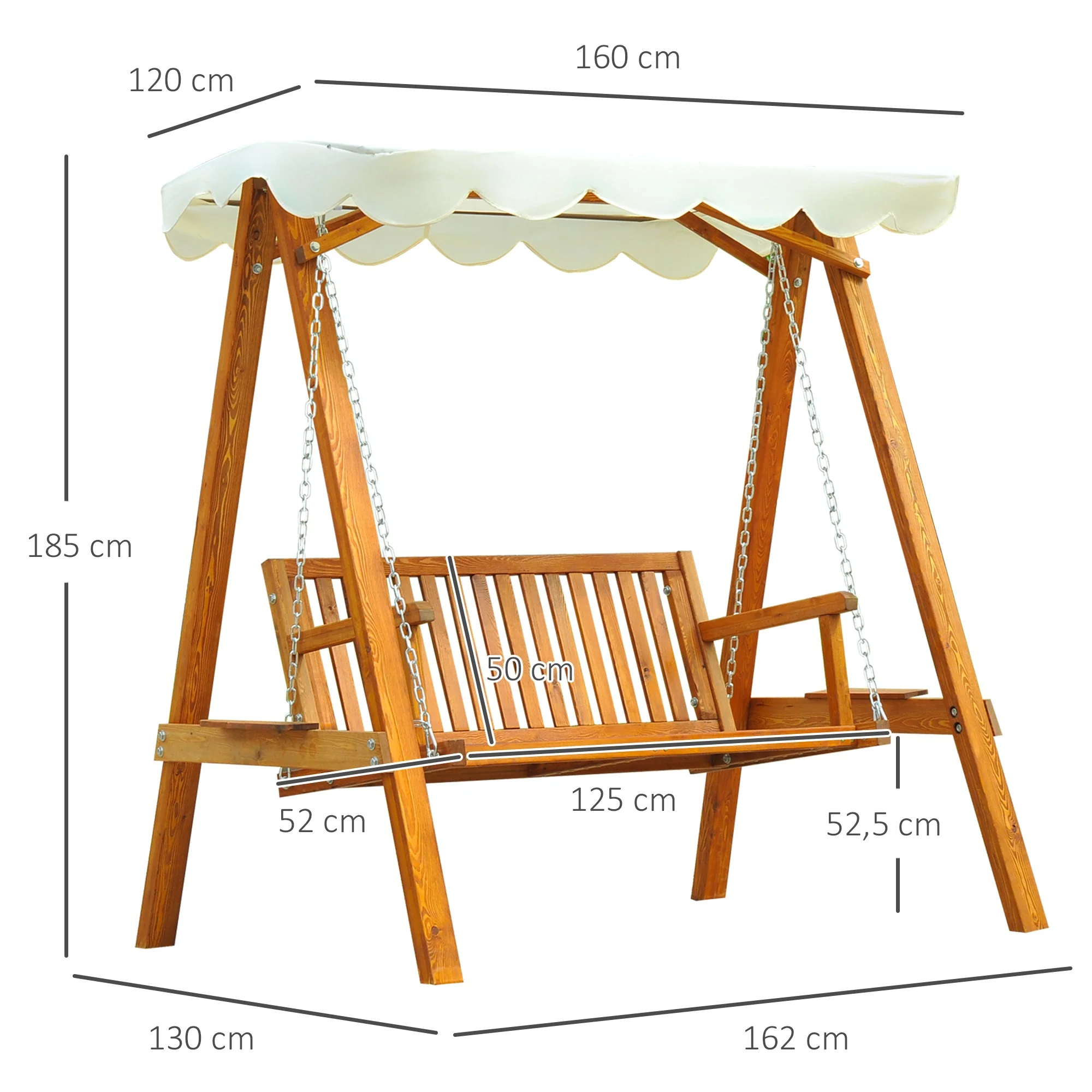2 Seater Garden Swing Seat Wooden Swing Chair Outdoor Hammock Bench Furniture - Image 3