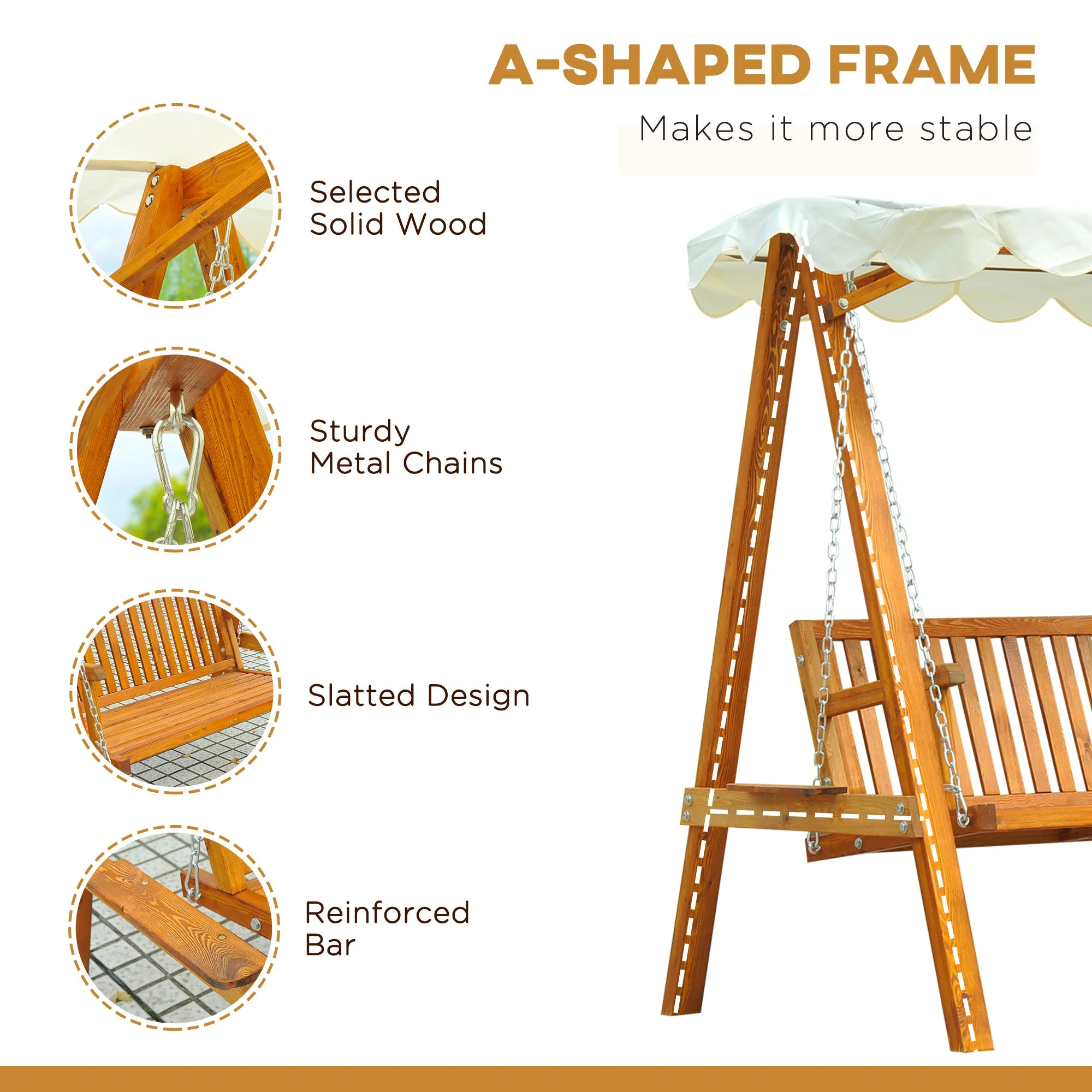 2 Seater Garden Swing Seat Wooden Swing Chair Outdoor Hammock Bench Furniture - Image 5