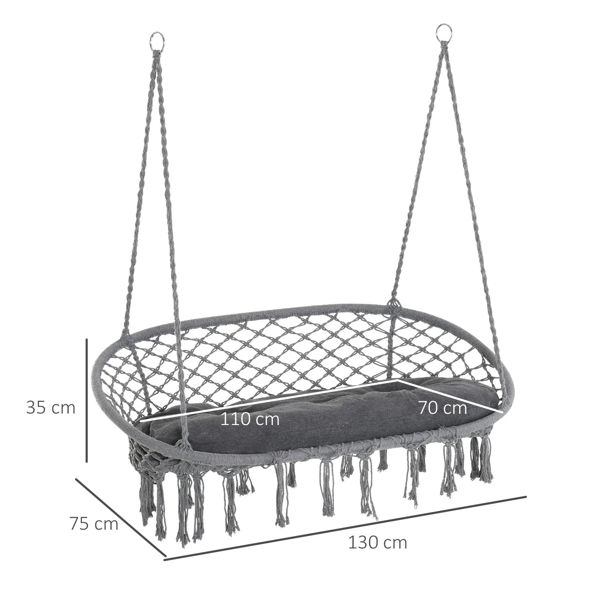2 Seater Hanging Hammock Chair with Soft Cushion - Image 2