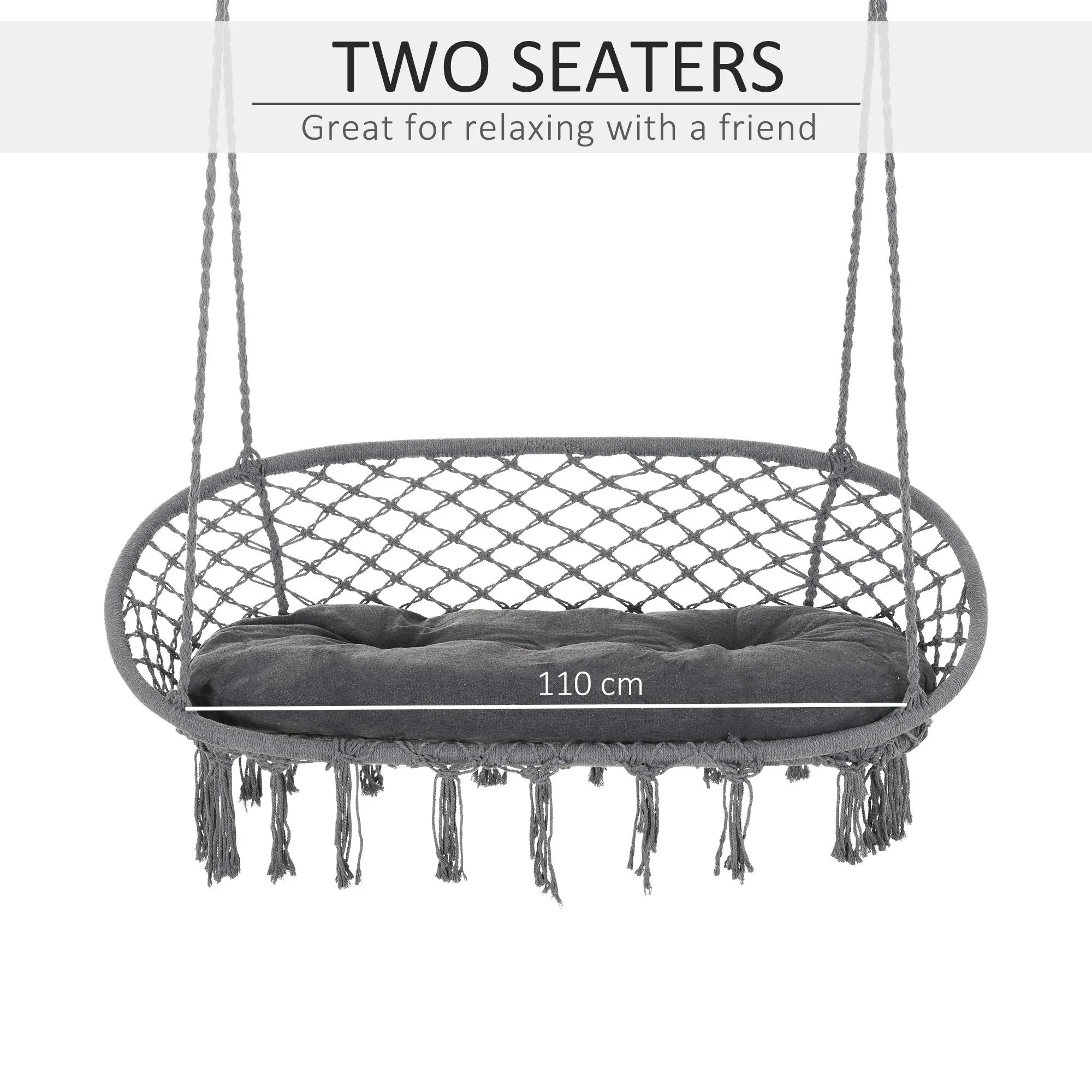 2 Seater Hanging Hammock Chair with Soft Cushion - Image 3