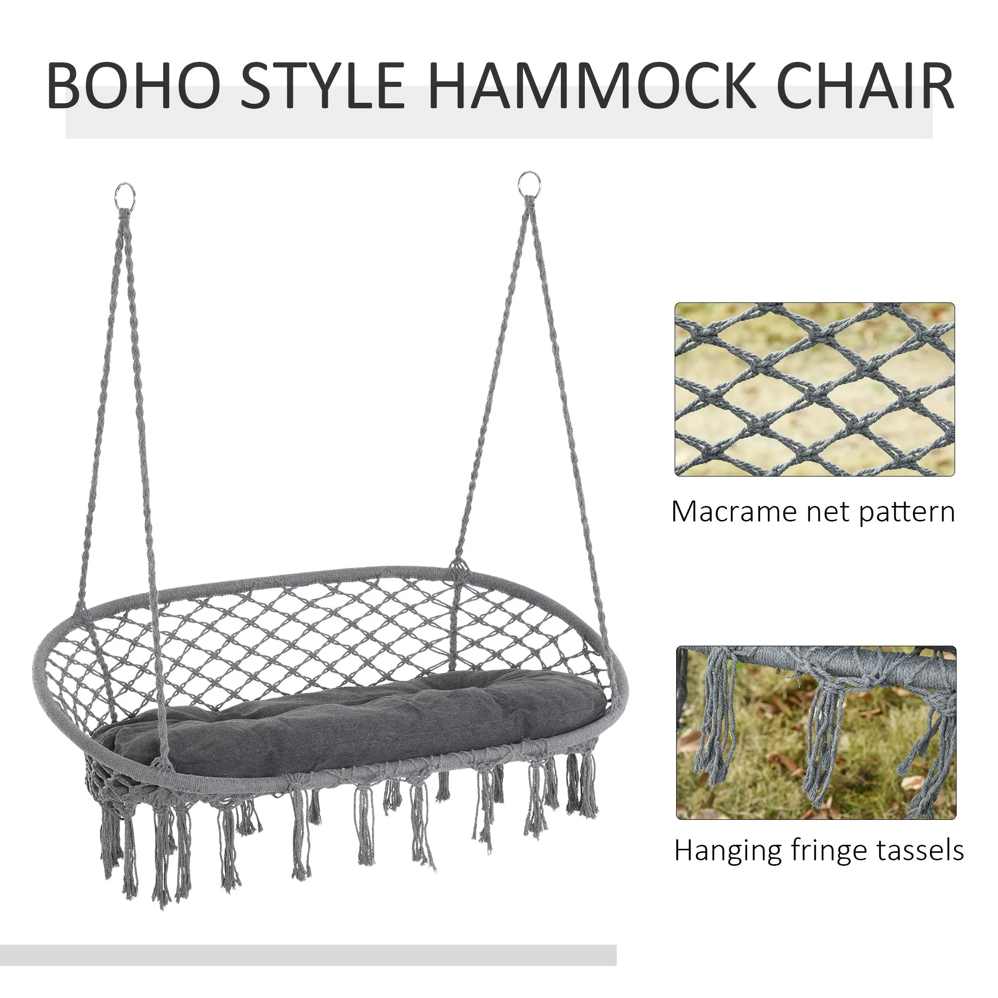 2 Seater Hanging Hammock Chair with Soft Cushion - Image 4