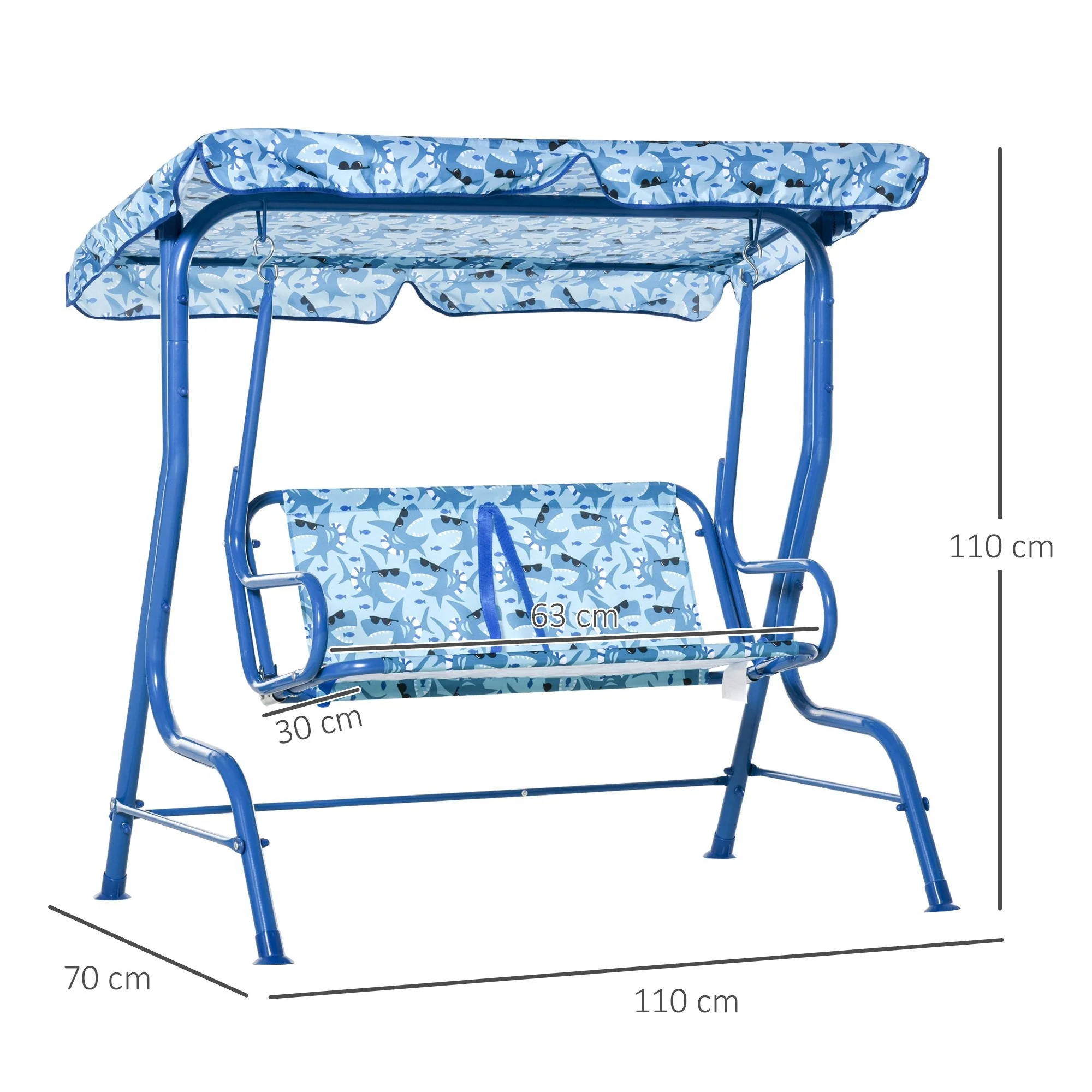2 Seater Kids Swing Chair Double Garden Swing Seat w/ Belt Adjustable Canopy Fun Toddler Glider Hammock Lounge Backyard Blue - Image 3