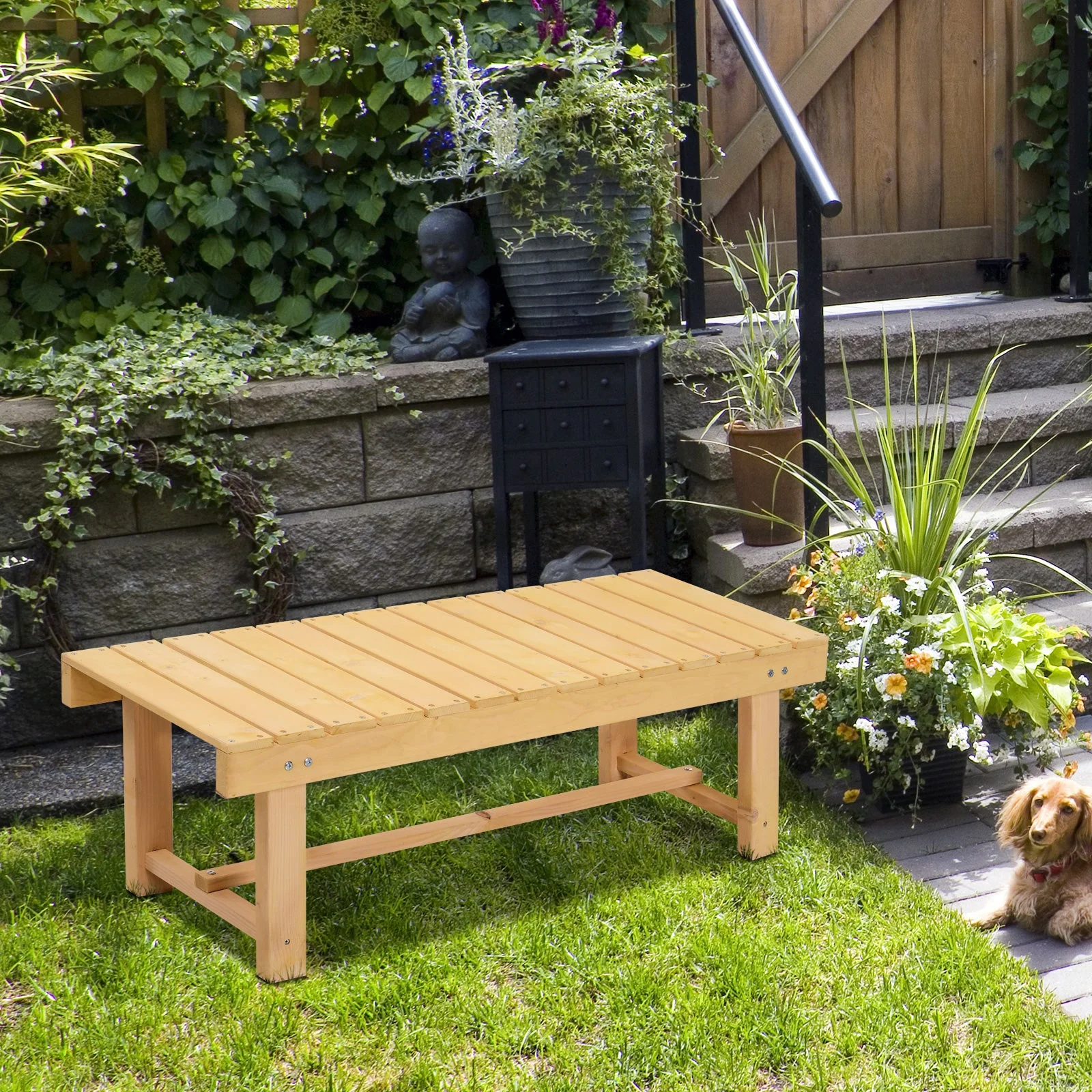 2 Seater Outdoor Indoor Garden Wooden Bench Patio Loveseat Fir 110L x 38W x 35H cm Natural - Image 2