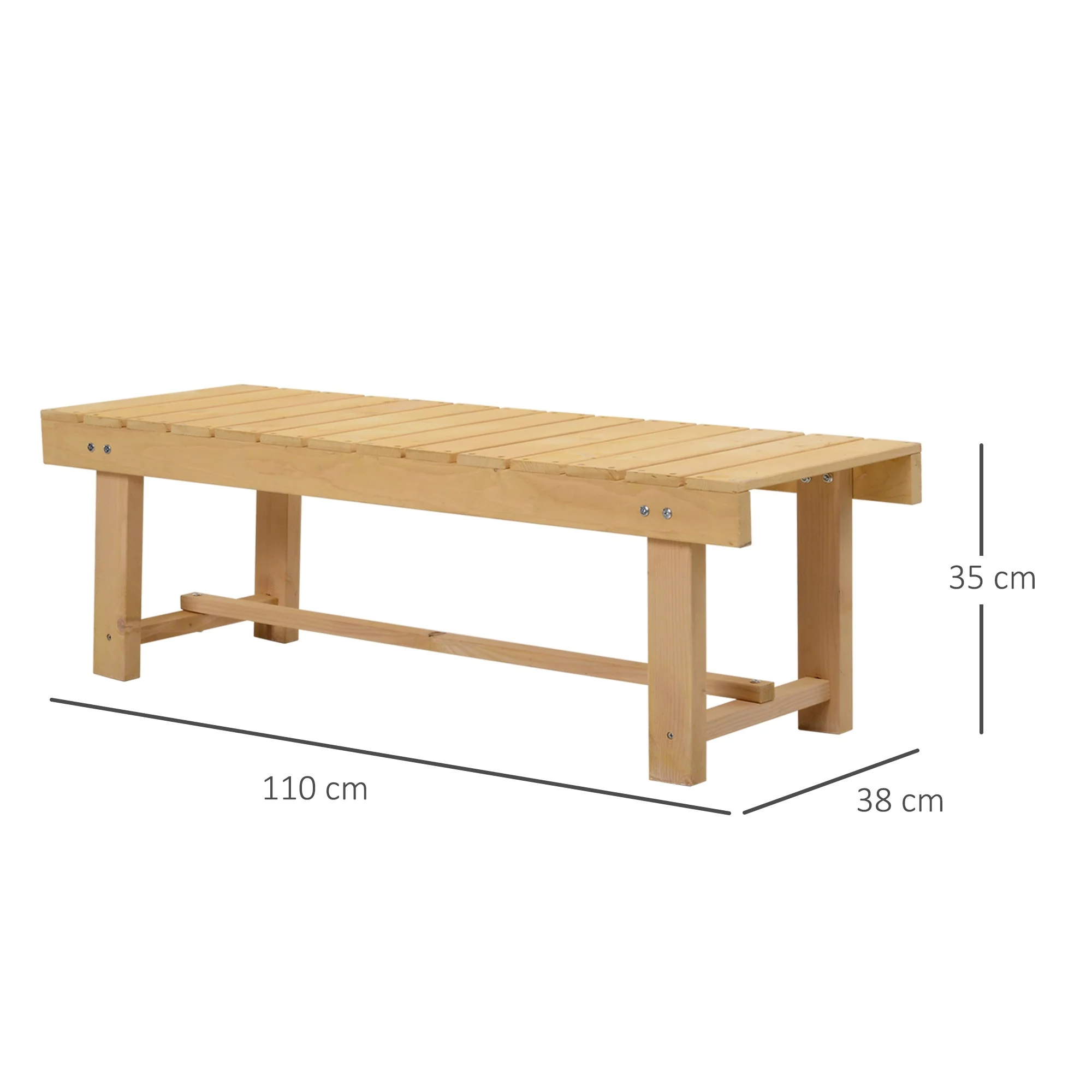 2 Seater Outdoor Indoor Garden Wooden Bench Patio Loveseat Fir 110L x 38W x 35H cm Natural - Image 3