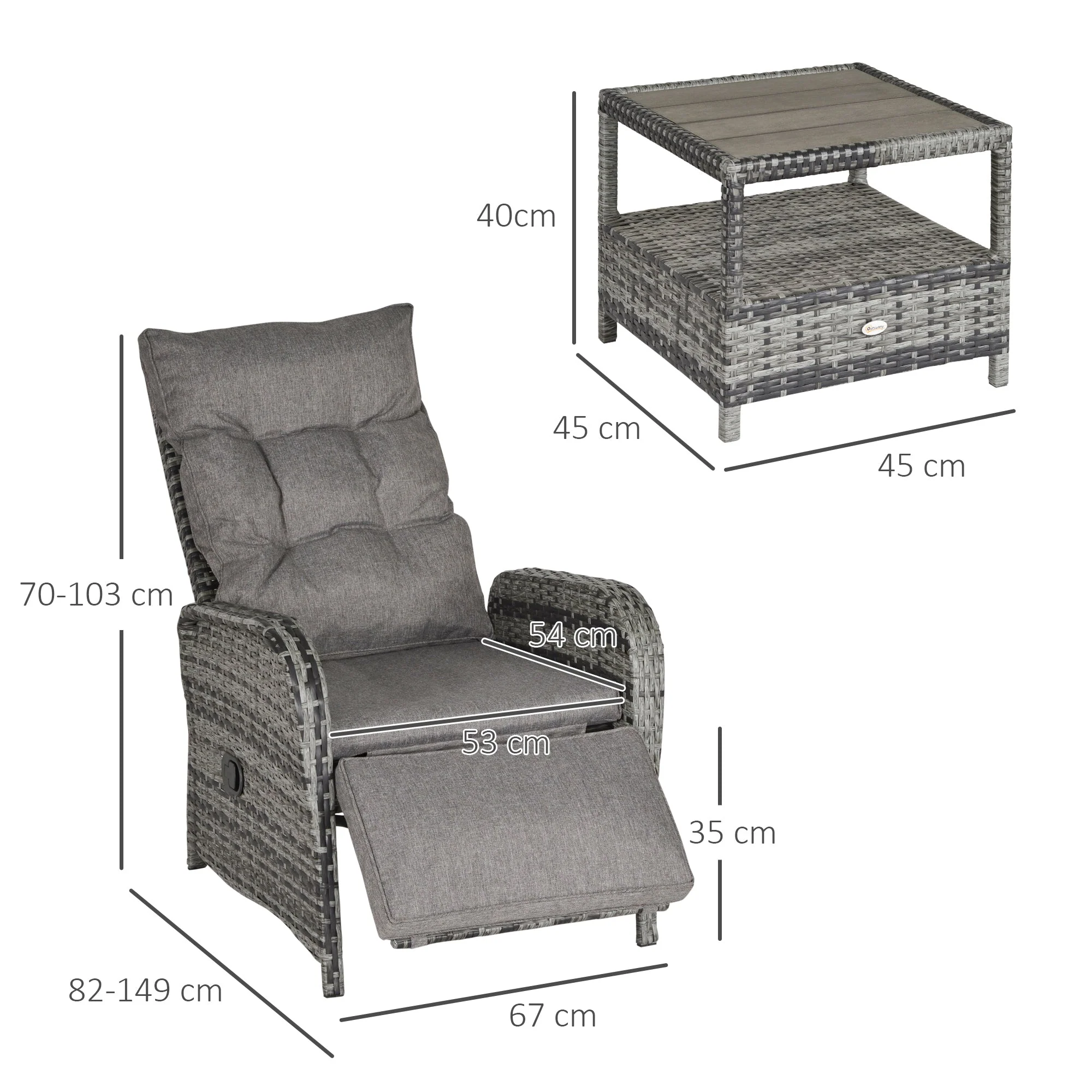 2 Seater Patio Rattan Wicker Chaise Lounge Sofa Set w/ Cushion for Patio Yard Porch - Image 2