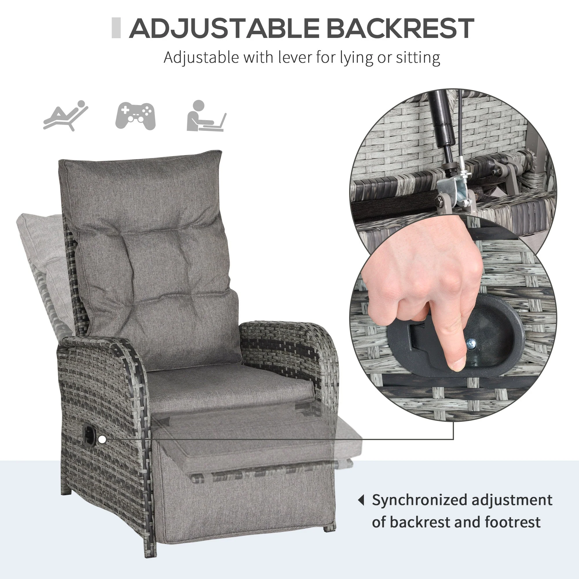 2 Seater Patio Rattan Wicker Chaise Lounge Sofa Set w/ Cushion for Patio Yard Porch - Image 4