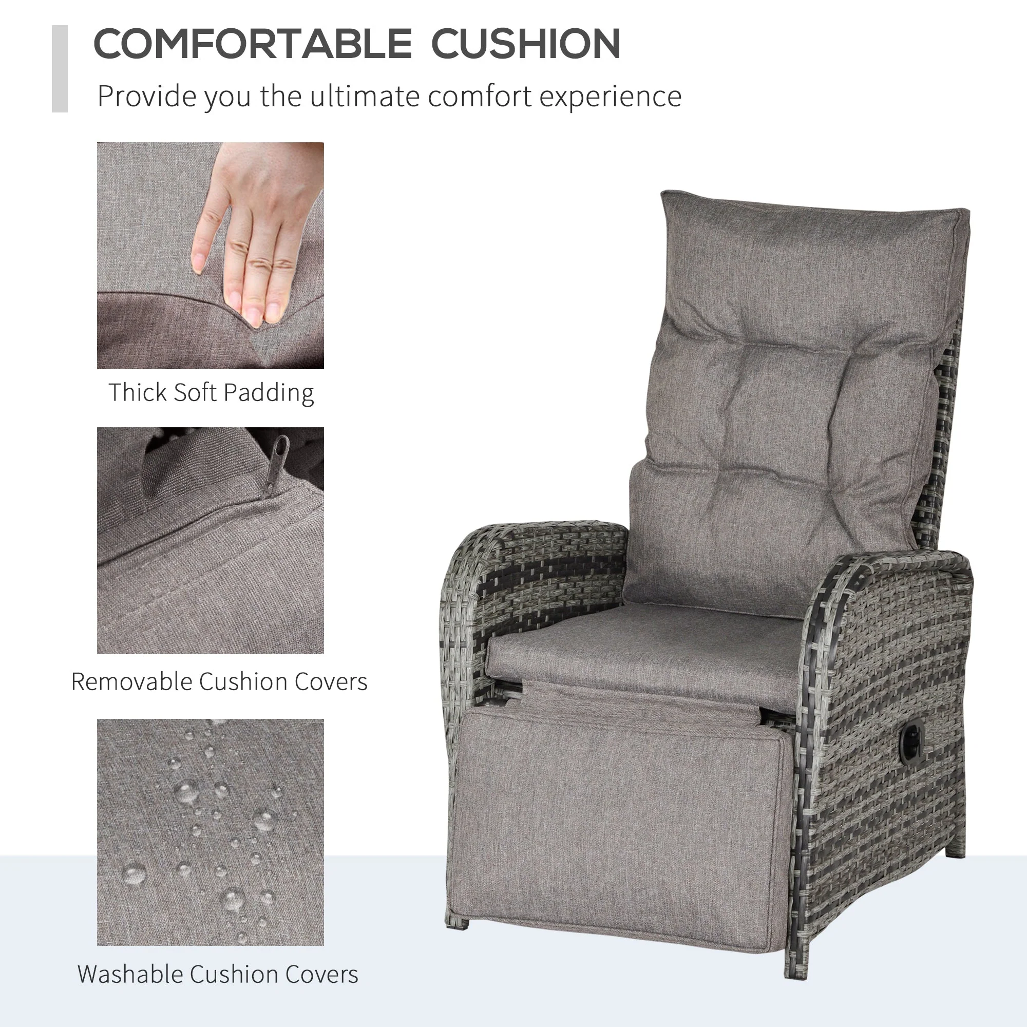2 Seater Patio Rattan Wicker Chaise Lounge Sofa Set w/ Cushion for Patio Yard Porch - Image 6