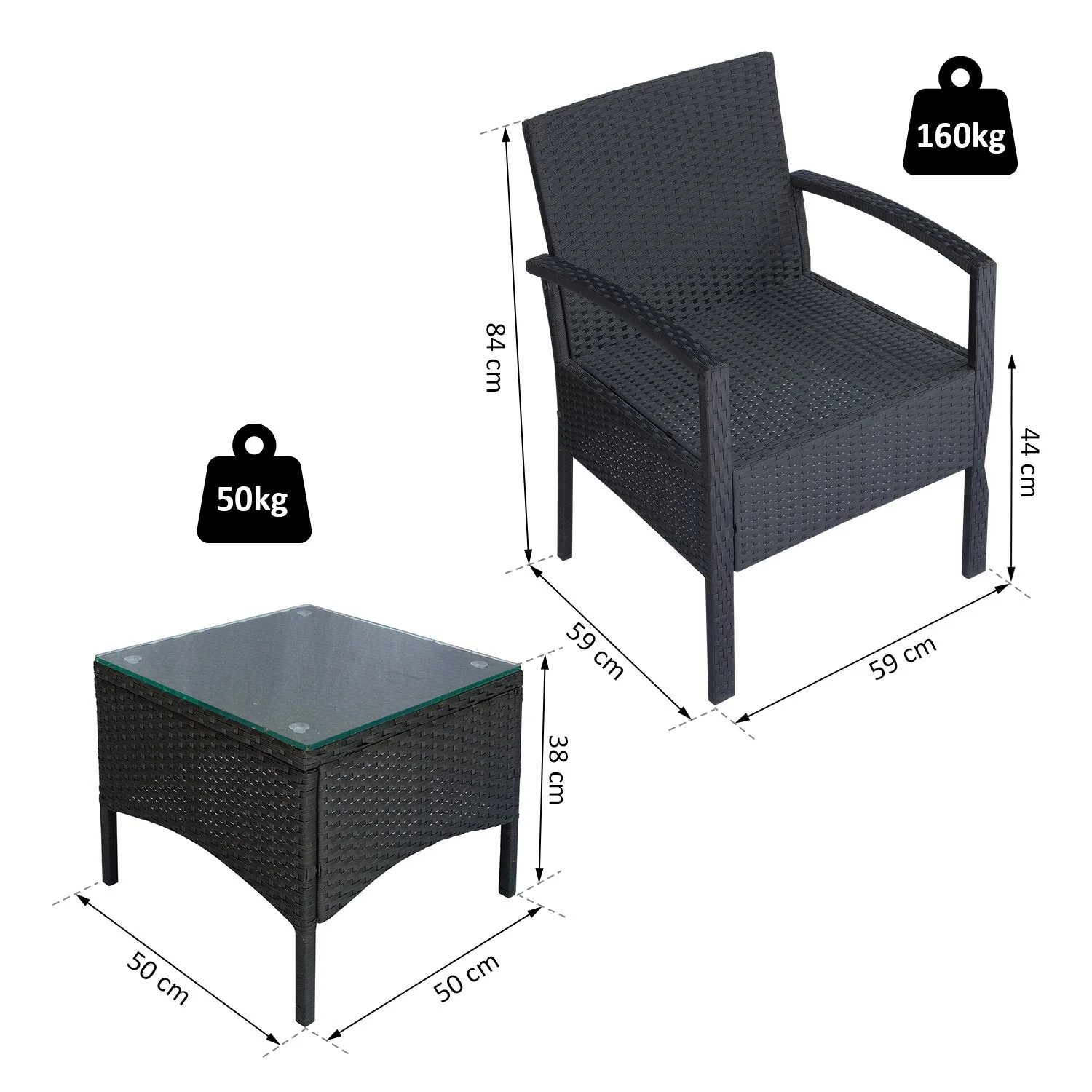 2 Seater Rattan Bistro Set - Image 3