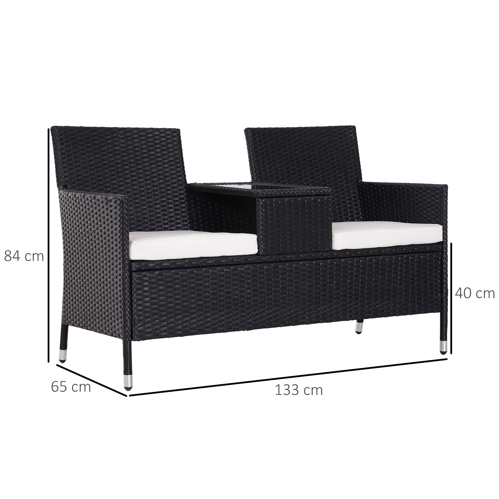 2 Seater Rattan Chair Set W/Middle Tea Table-Black - Image 3