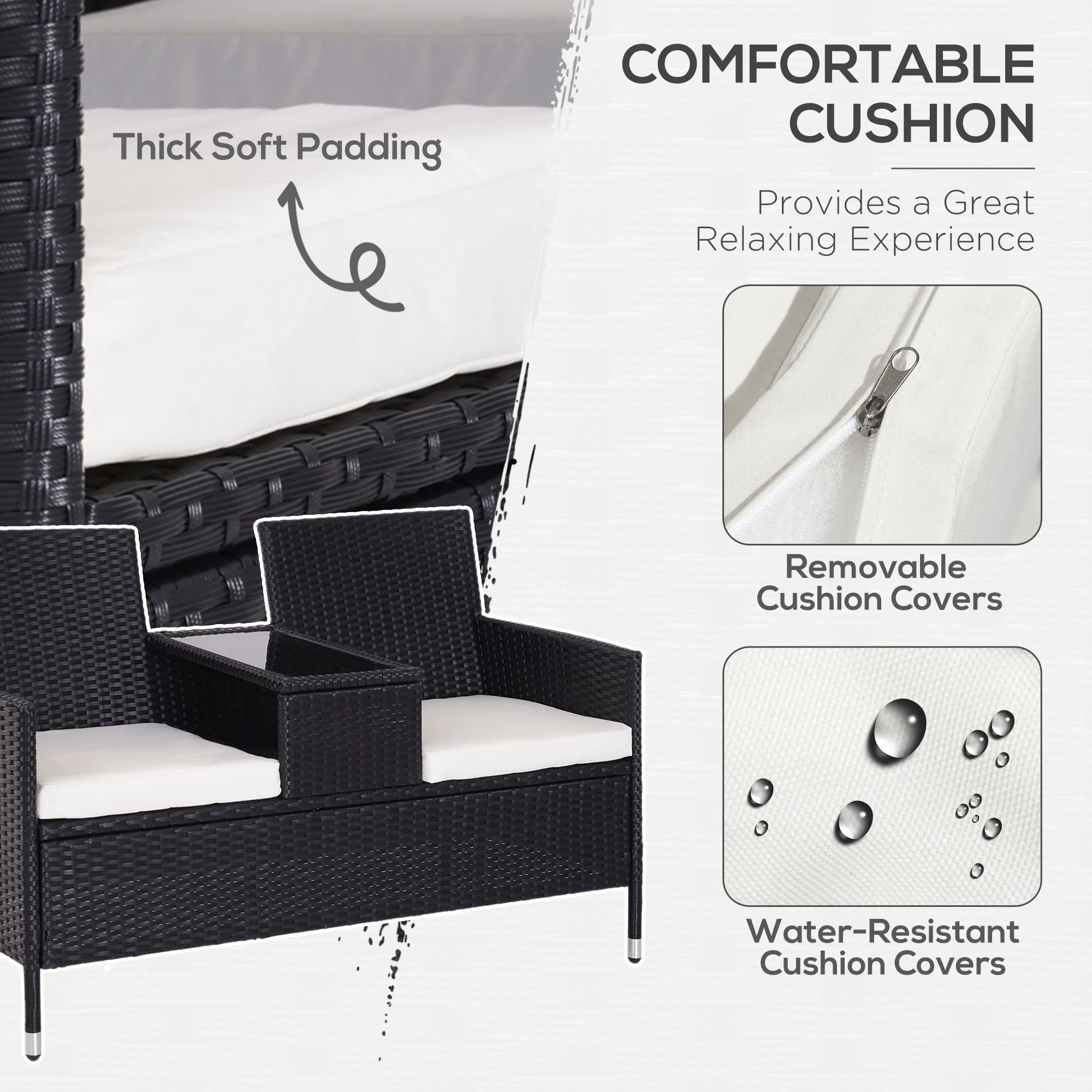 2 Seater Rattan Chair Set W/Middle Tea Table-Black - Image 5