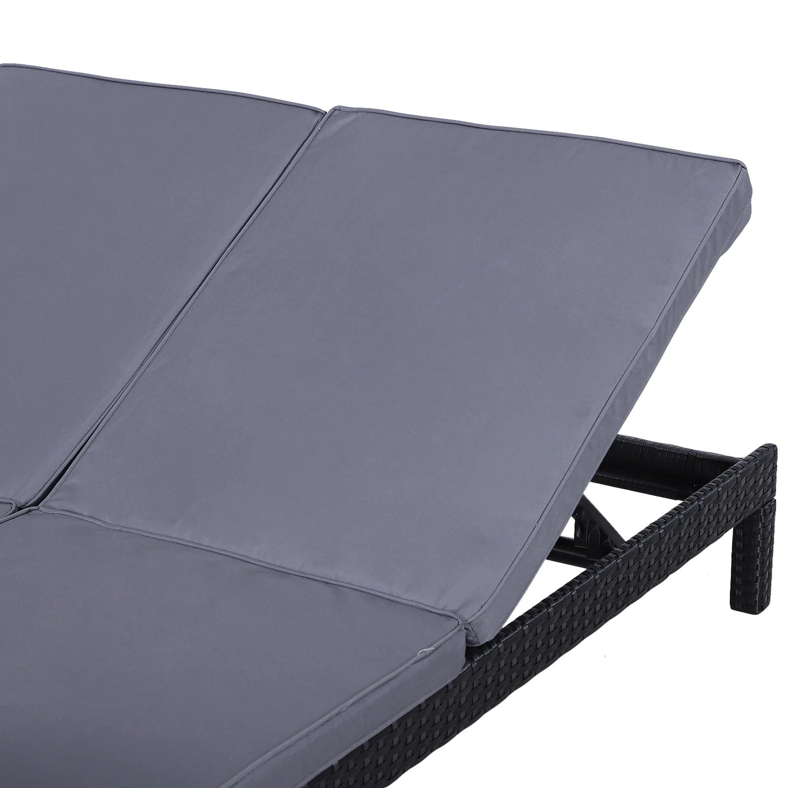 2 Seater Rattan Lounger Adjustable Double Chaise Chair Loveseat w/ Cushion Black - Image 9