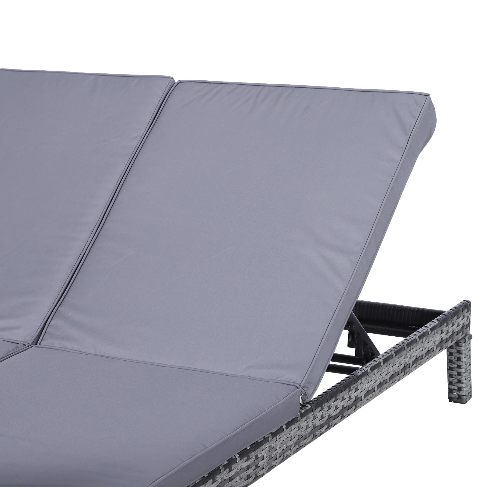 2 Seater Rattan Lounger Adjustable Double Chaise Chair Loveseat w/ Cushion - Grey - Image 9