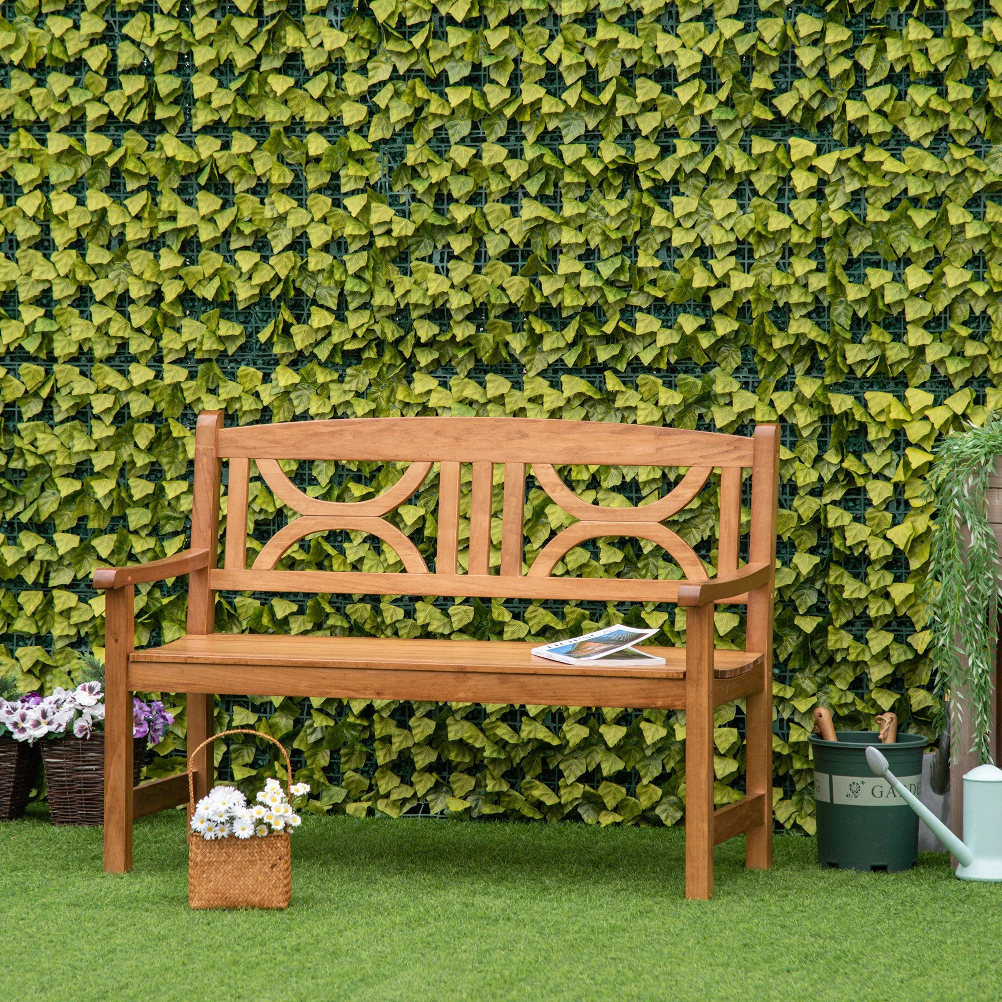 2 Seater Wooden Garden Bench Outdoor Patio Loveseat for Yard - Image 2