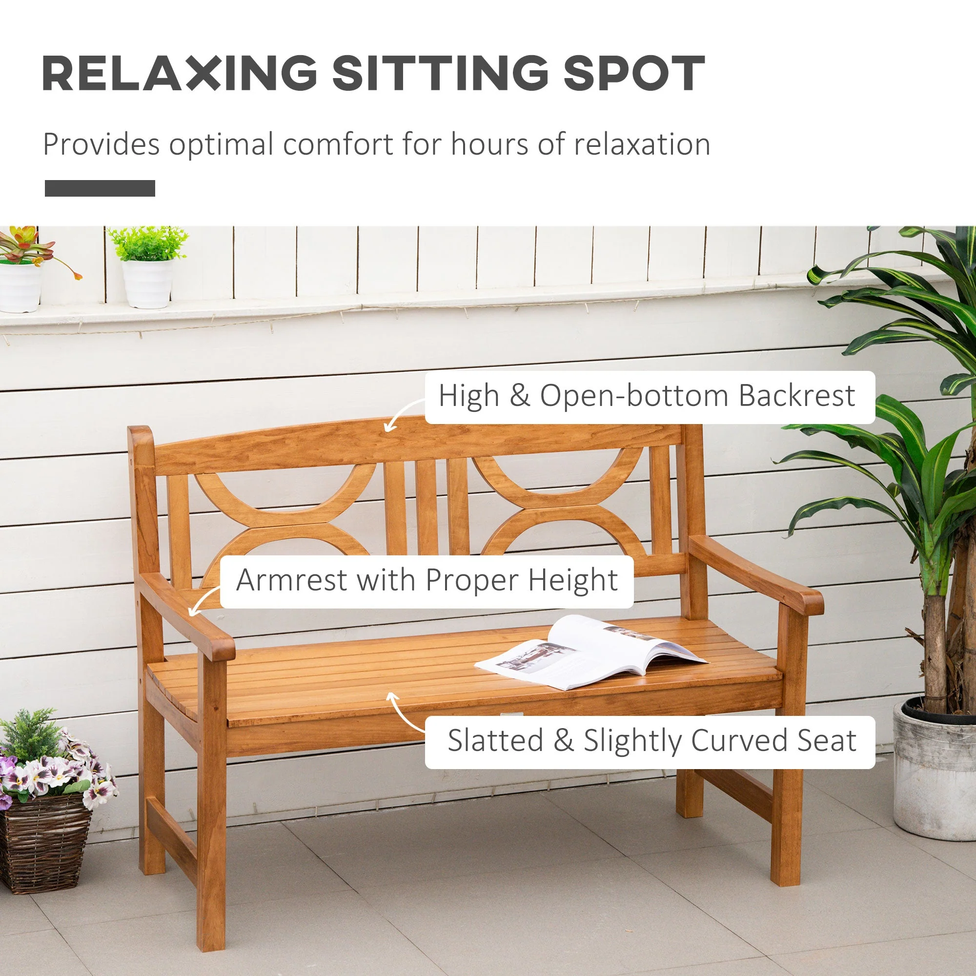2 Seater Wooden Garden Bench Outdoor Patio Loveseat for Yard - Image 5
