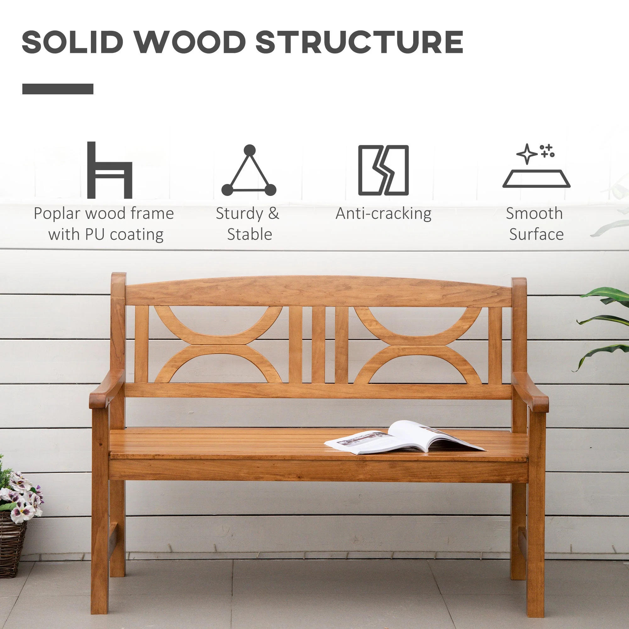 2 Seater Wooden Garden Bench Outdoor Patio Loveseat for Yard - Image 6