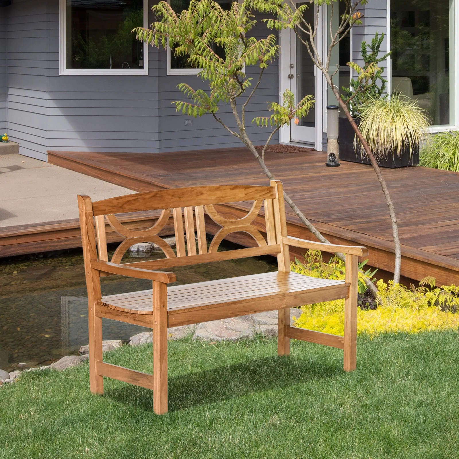 2 Seater Wooden Garden Bench Outdoor Patio Loveseat for Yard - Image 7