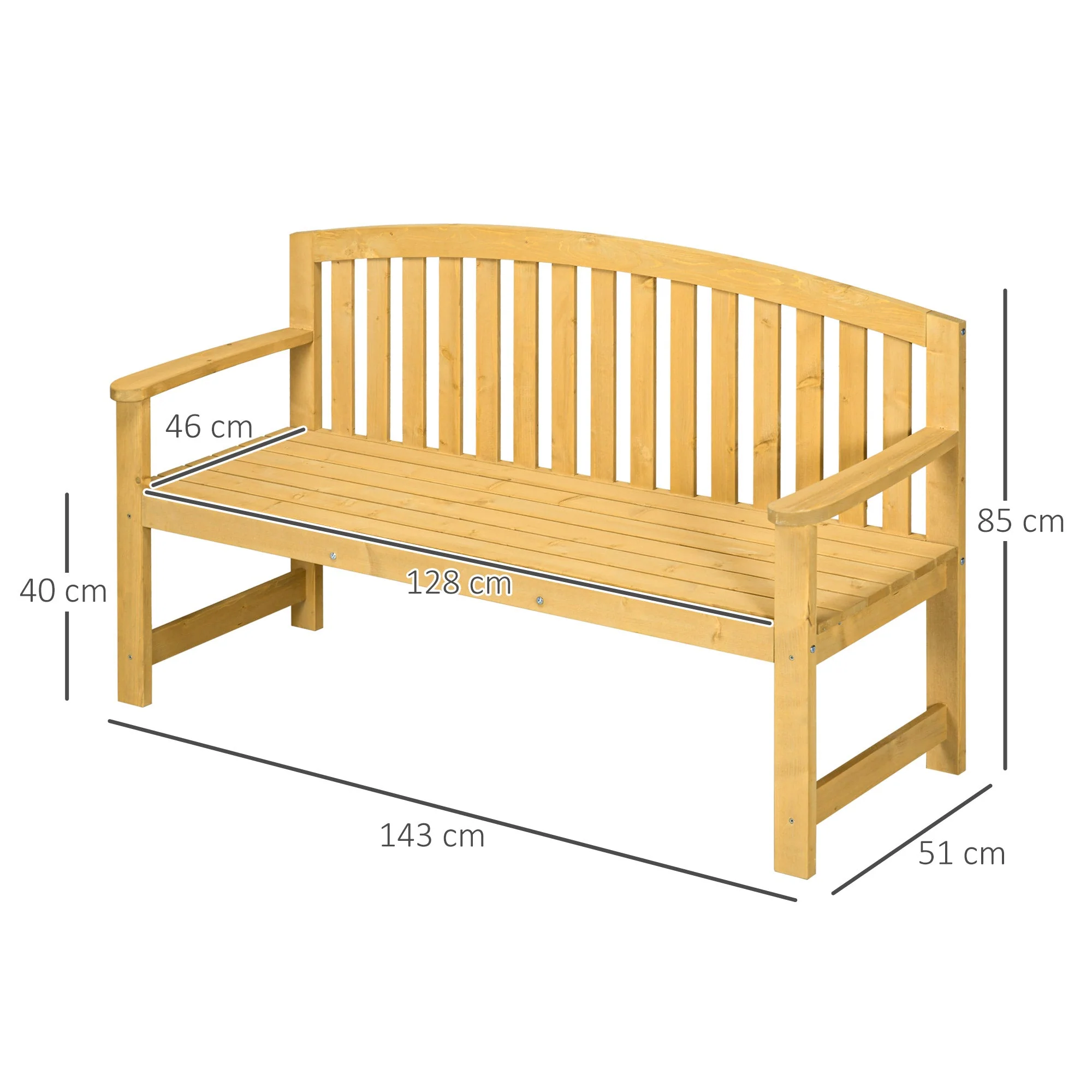2 Seater Wooden Garden Bench with Armrest - Image 3