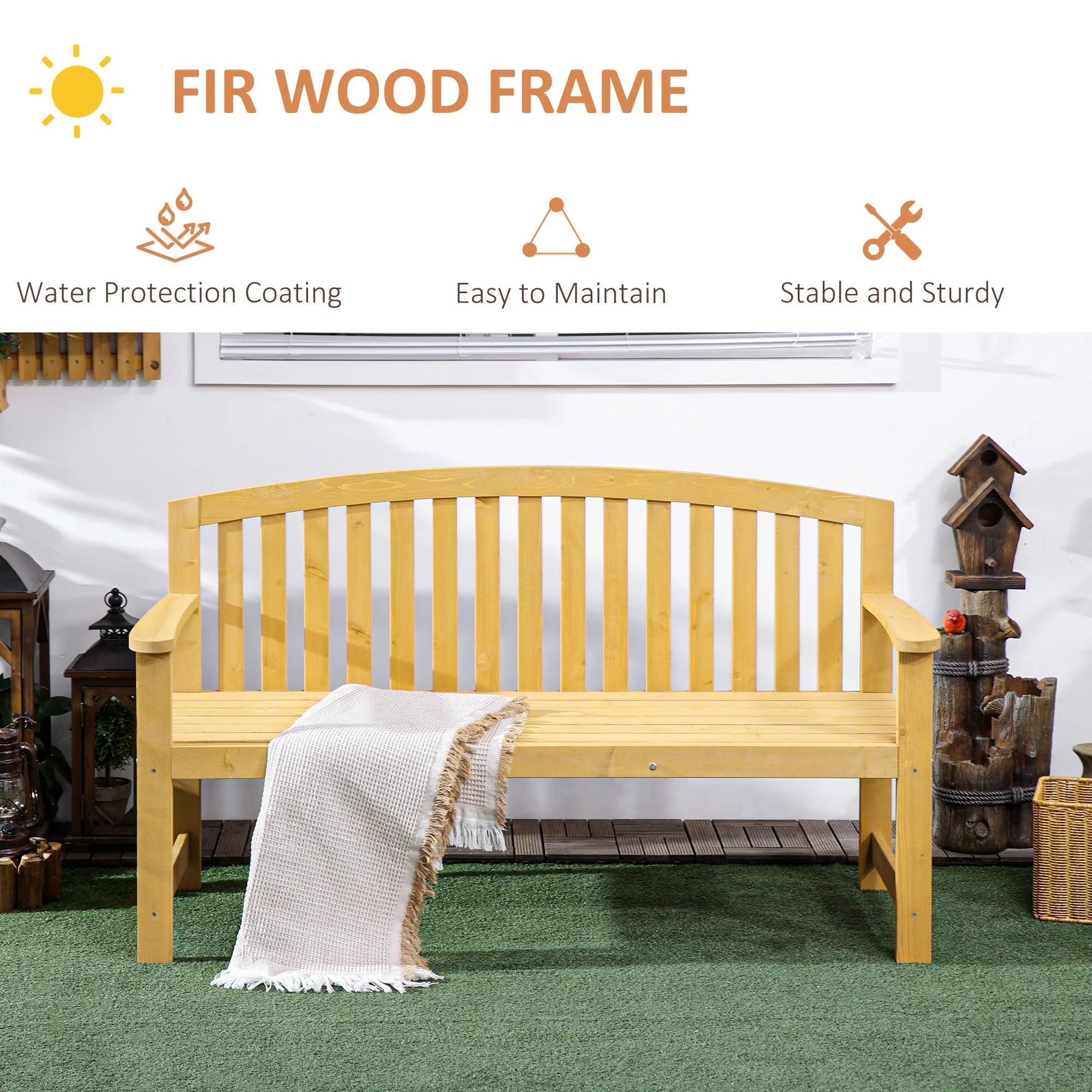 2 Seater Wooden Garden Bench with Armrest - Image 5