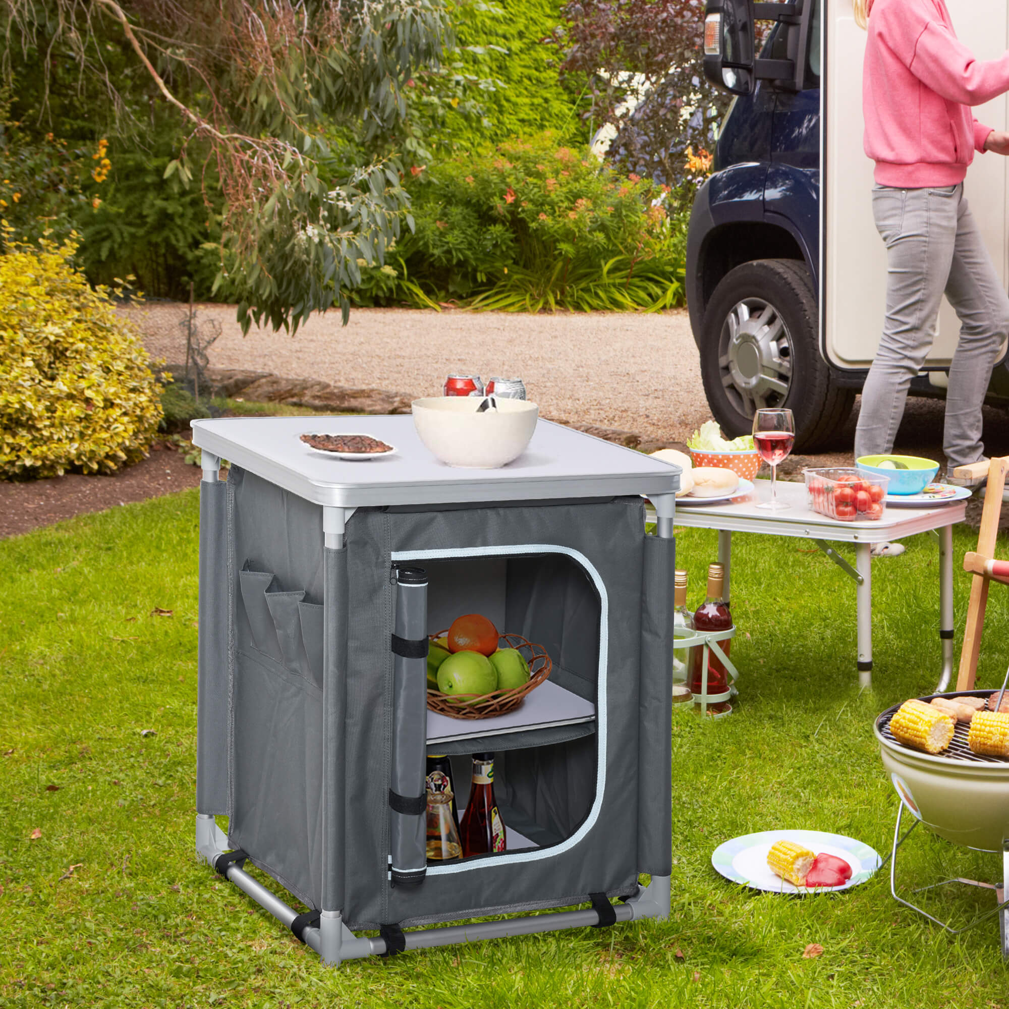 2-Shelf Camping Cupboard Camping Kitchen Station Cook Table Aluminum - Image 2