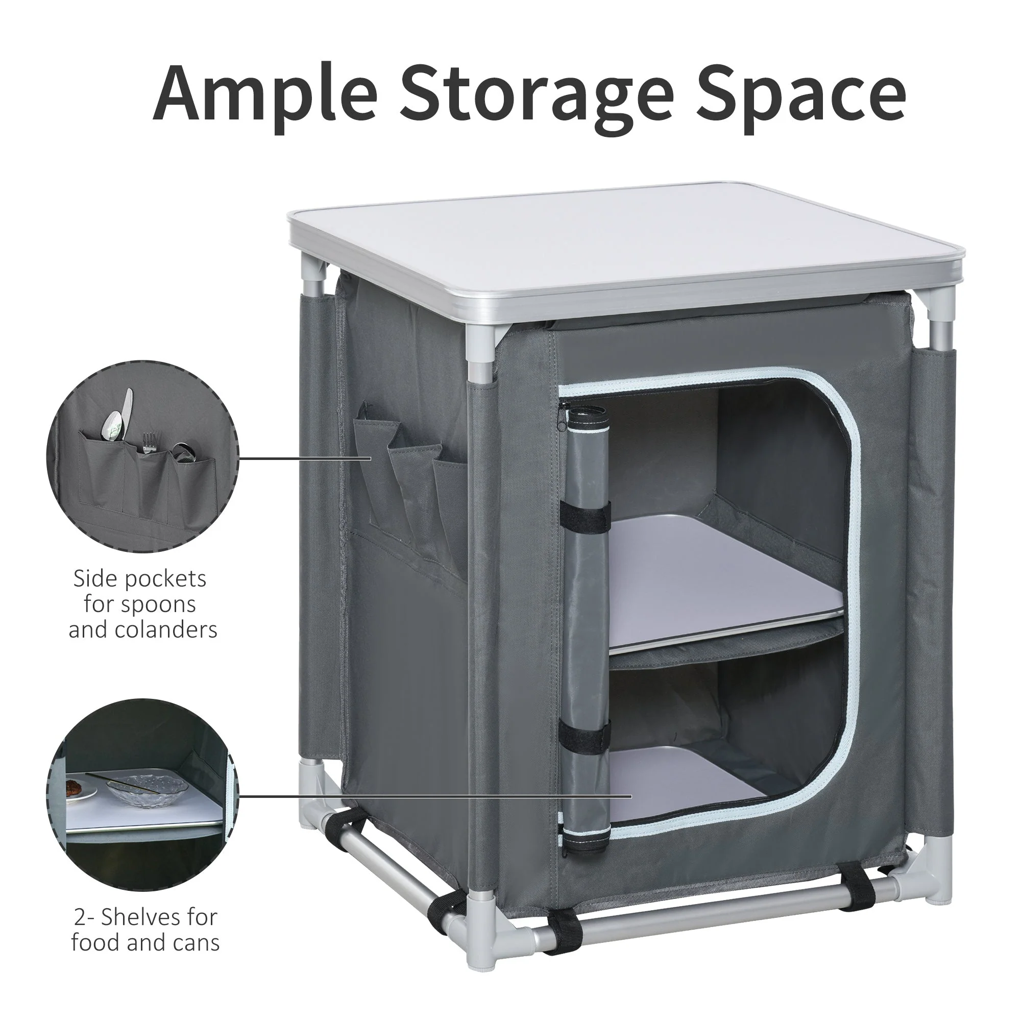 2-Shelf Camping Cupboard Camping Kitchen Station Cook Table Aluminum - Image 5