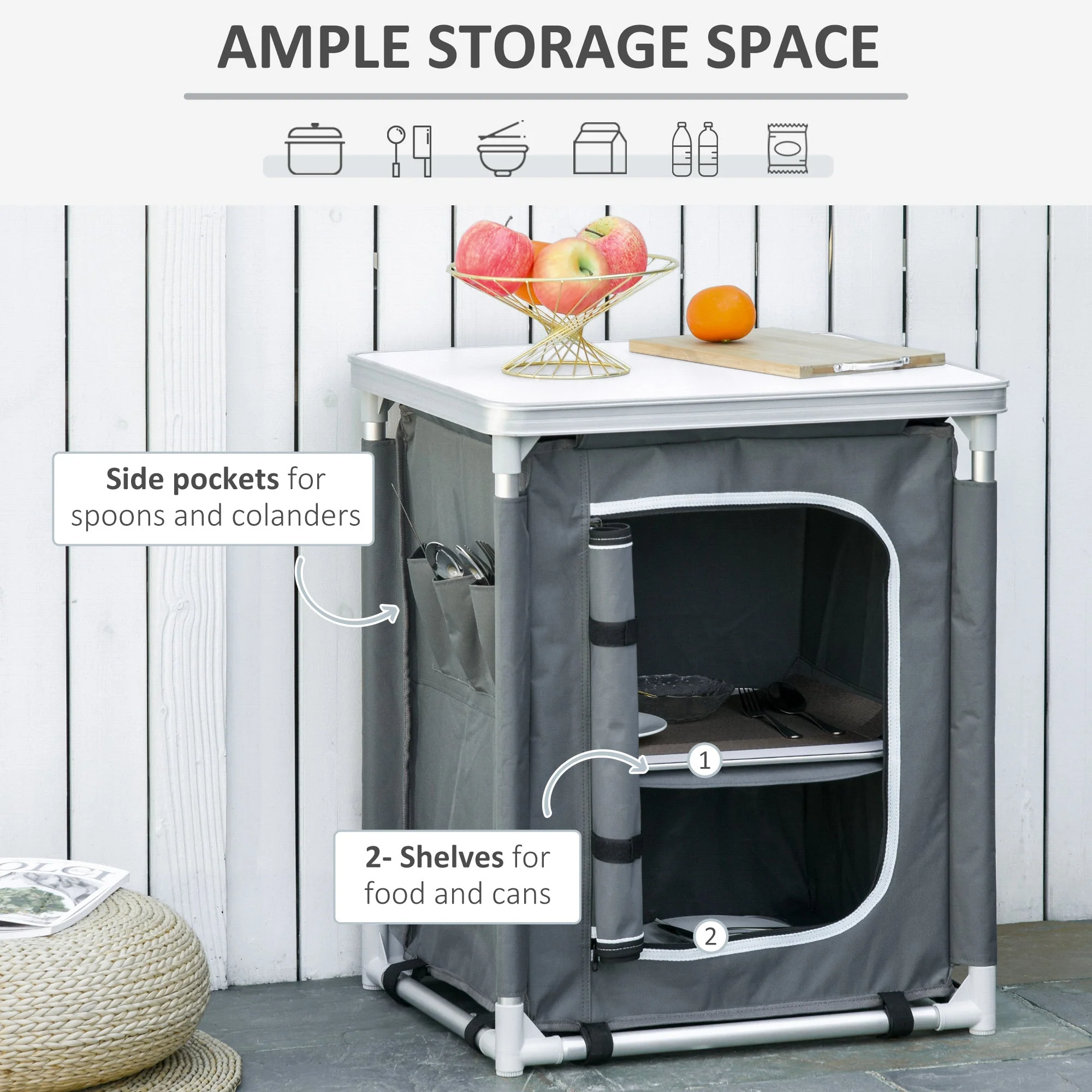 2-Shelf Camping Cupboard Camping Kitchen Station Cook Table Aluminum - Image 6