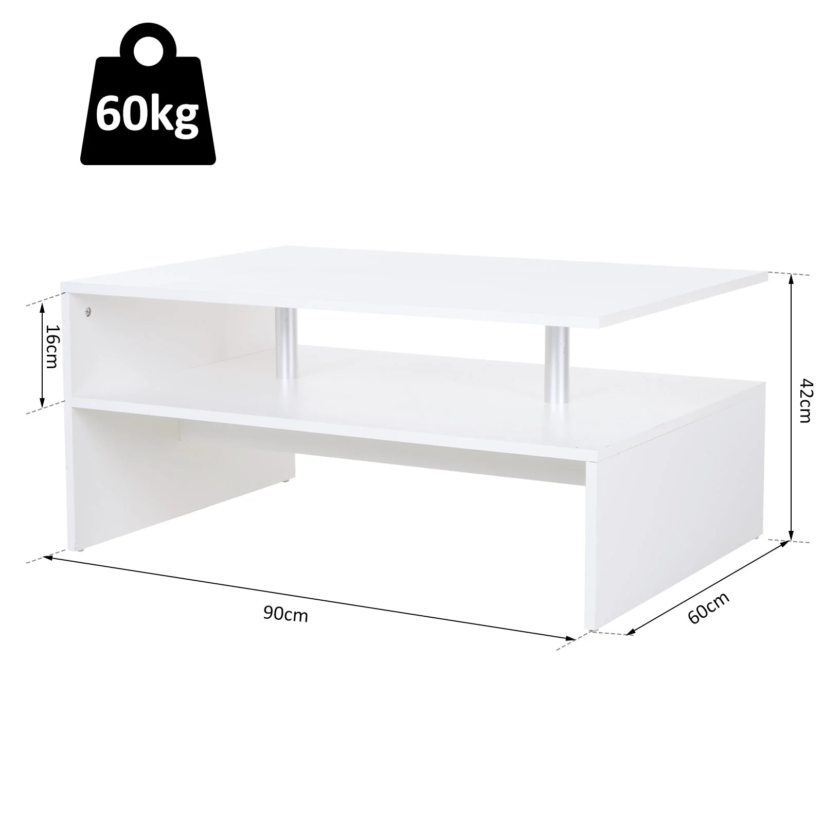 2-Tier Coffee Table Side/End Table Modern Rectangular Design w/ Open Shelf Living Room Entryway Hallway Furniture White - Image 3