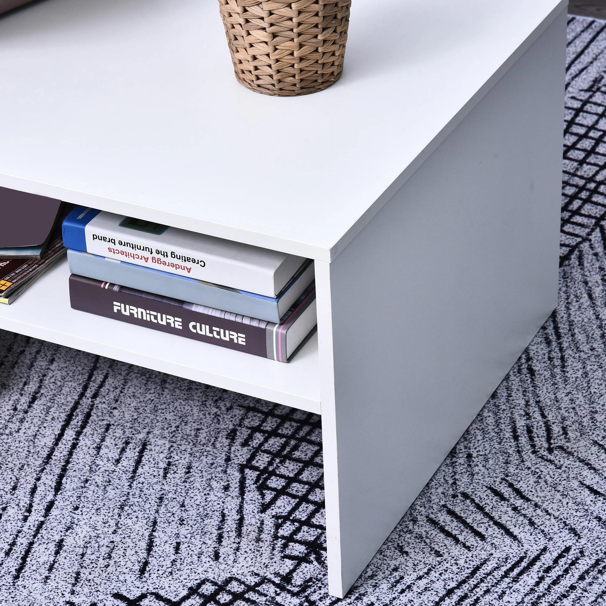 2-Tier Coffee Table Side/End Table Modern Rectangular Design w/ Open Shelf Living Room Entryway Hallway Furniture White - Image 8