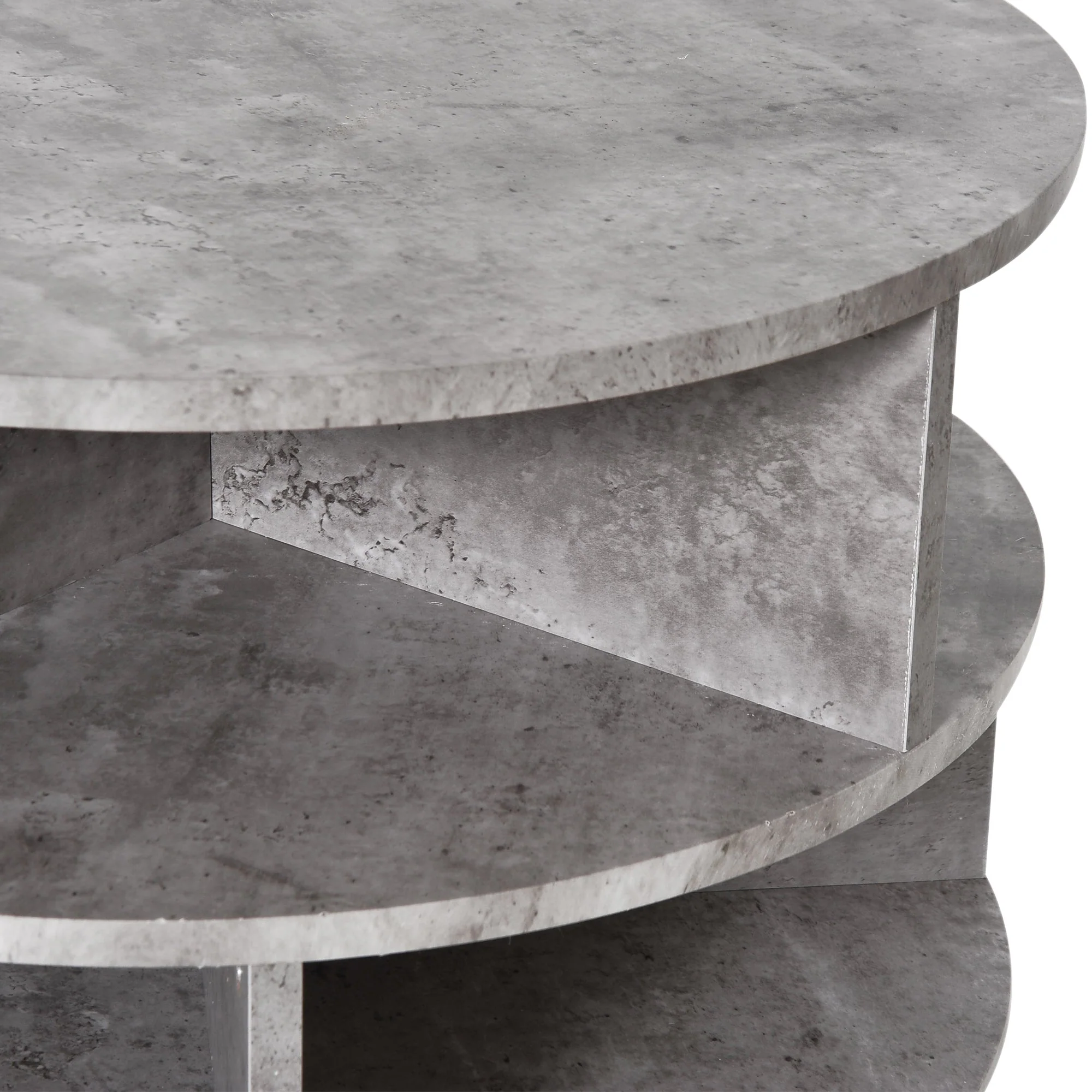 2 Tier Round Side End Table Coffee Desk with Divided Shelves Tea Table Storage Unit Living Room Organiser with Wheels - Cement colour - Image 8