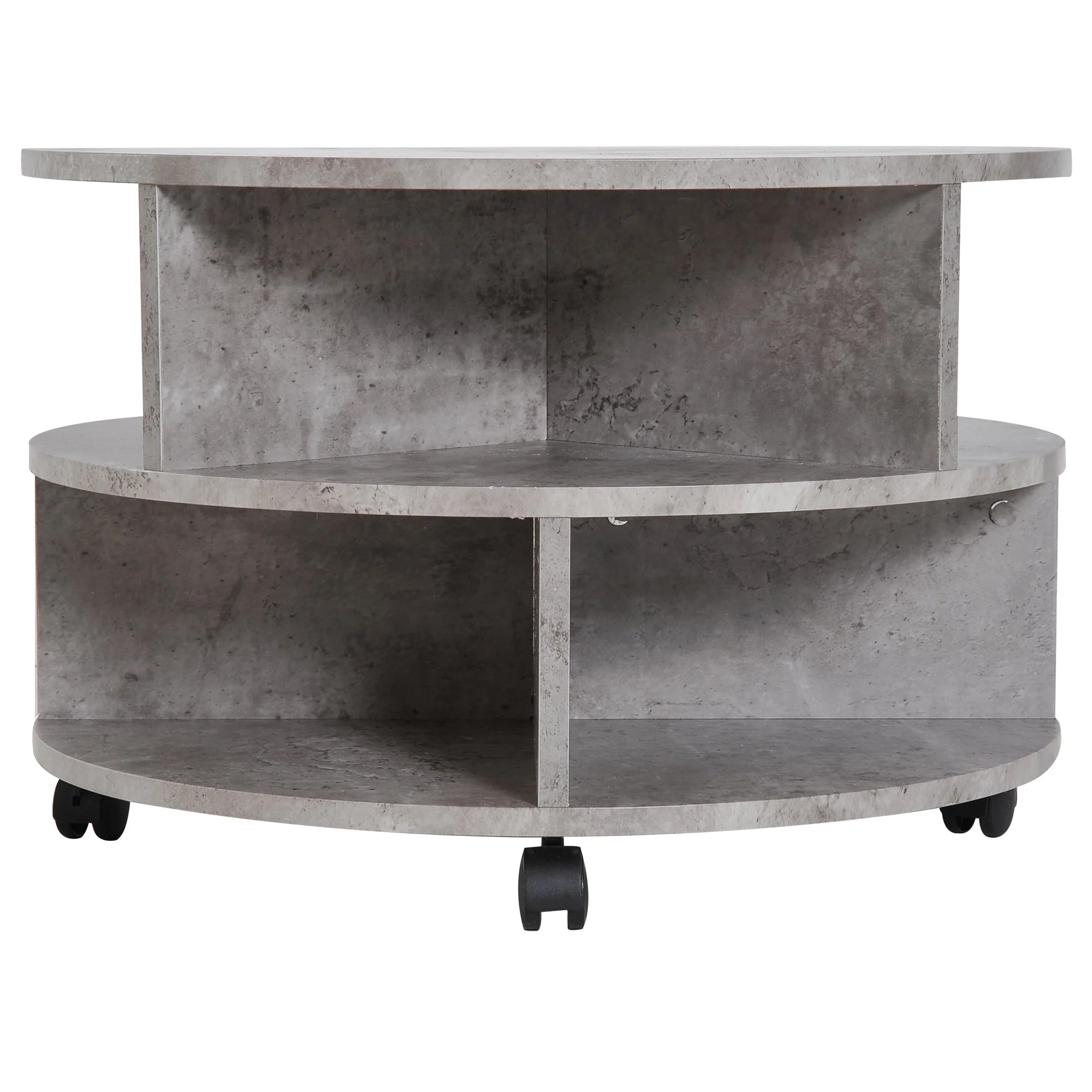 2 Tier Round Side End Table Coffee Desk with Divided Shelves Tea Table Storage Unit Living Room Organiser with Wheels - Cement colour - Image 9