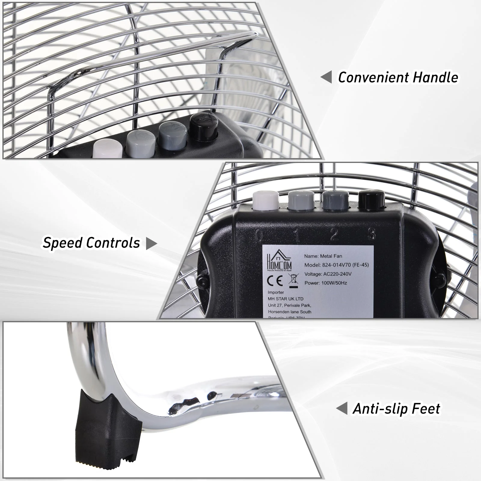 20" Chrome Metal Floor Fan with Tilting - Image 4