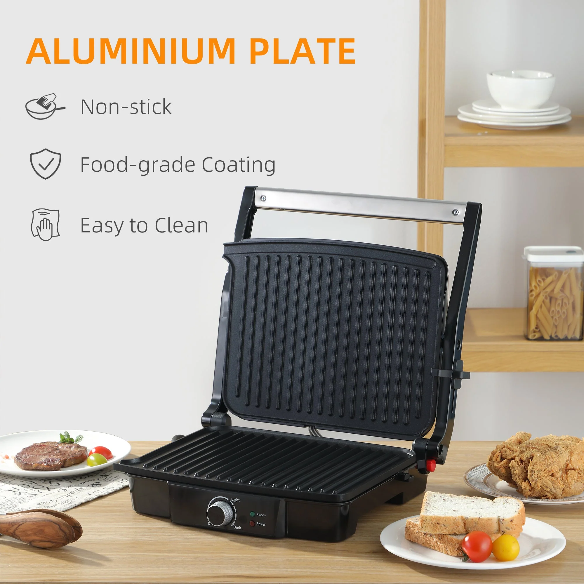 2000W Heath Grill With Cool Touch Handle Silver & Black - Image 4
