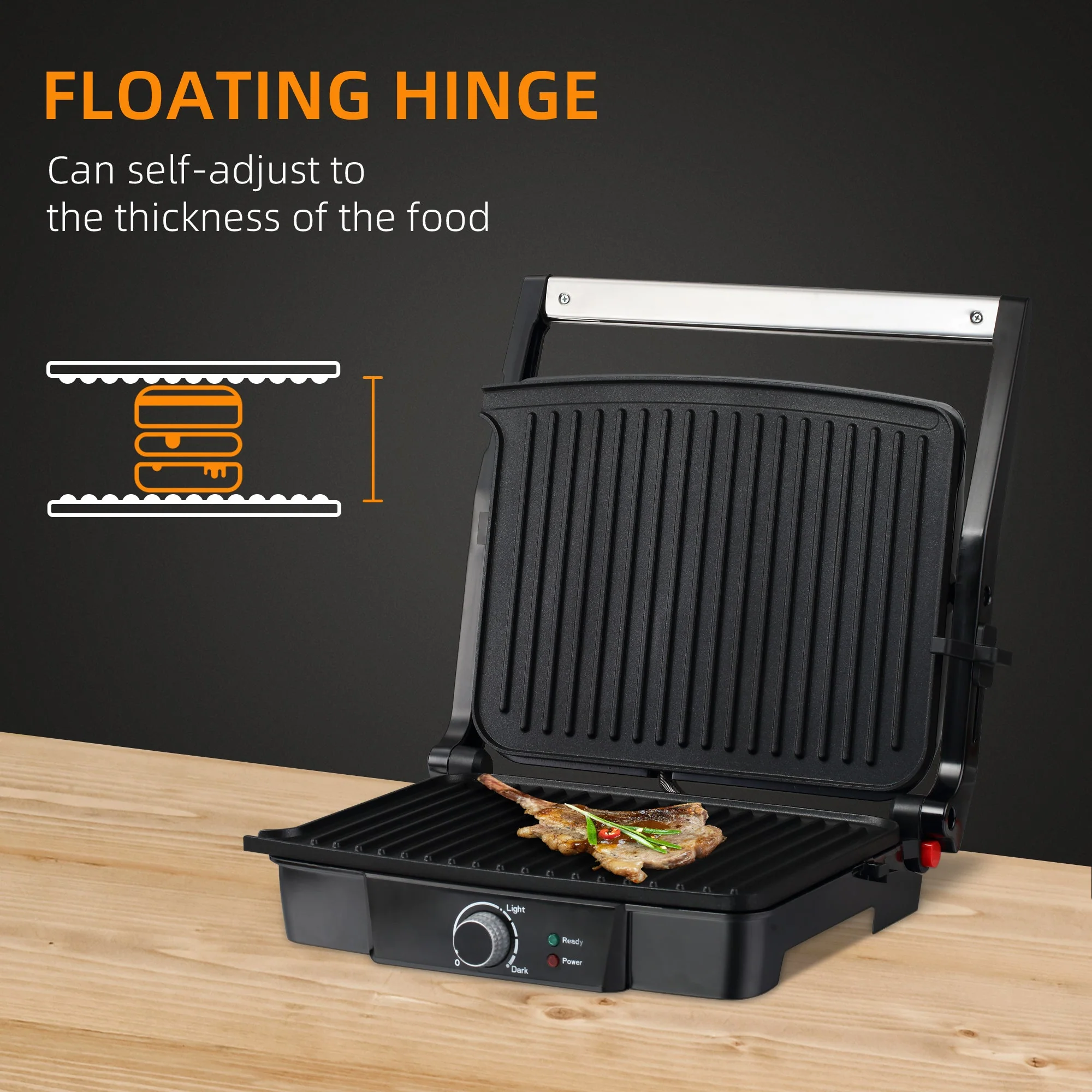 2000W Heath Grill With Cool Touch Handle Silver & Black - Image 5