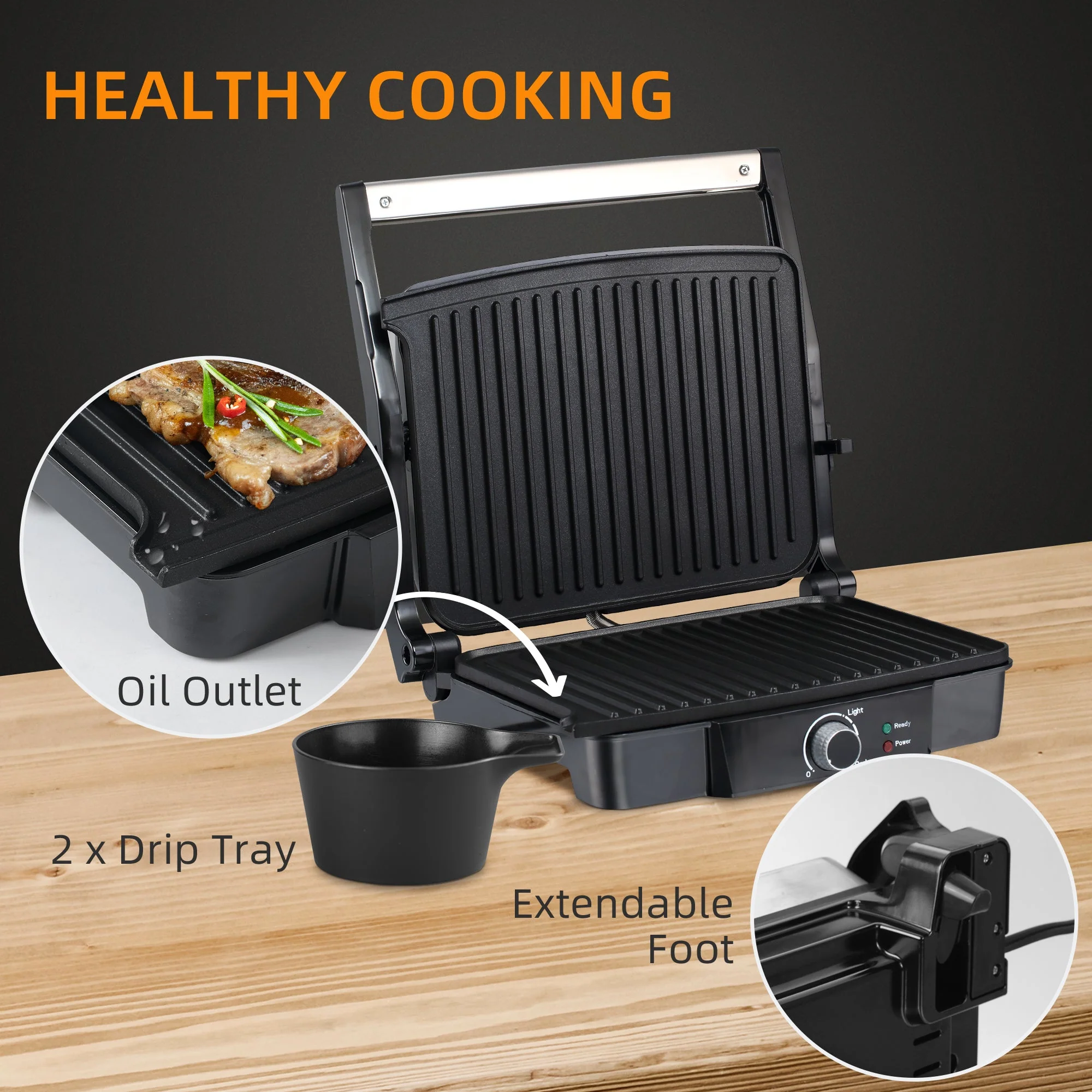 2000W Heath Grill With Cool Touch Handle Silver & Black - Image 6