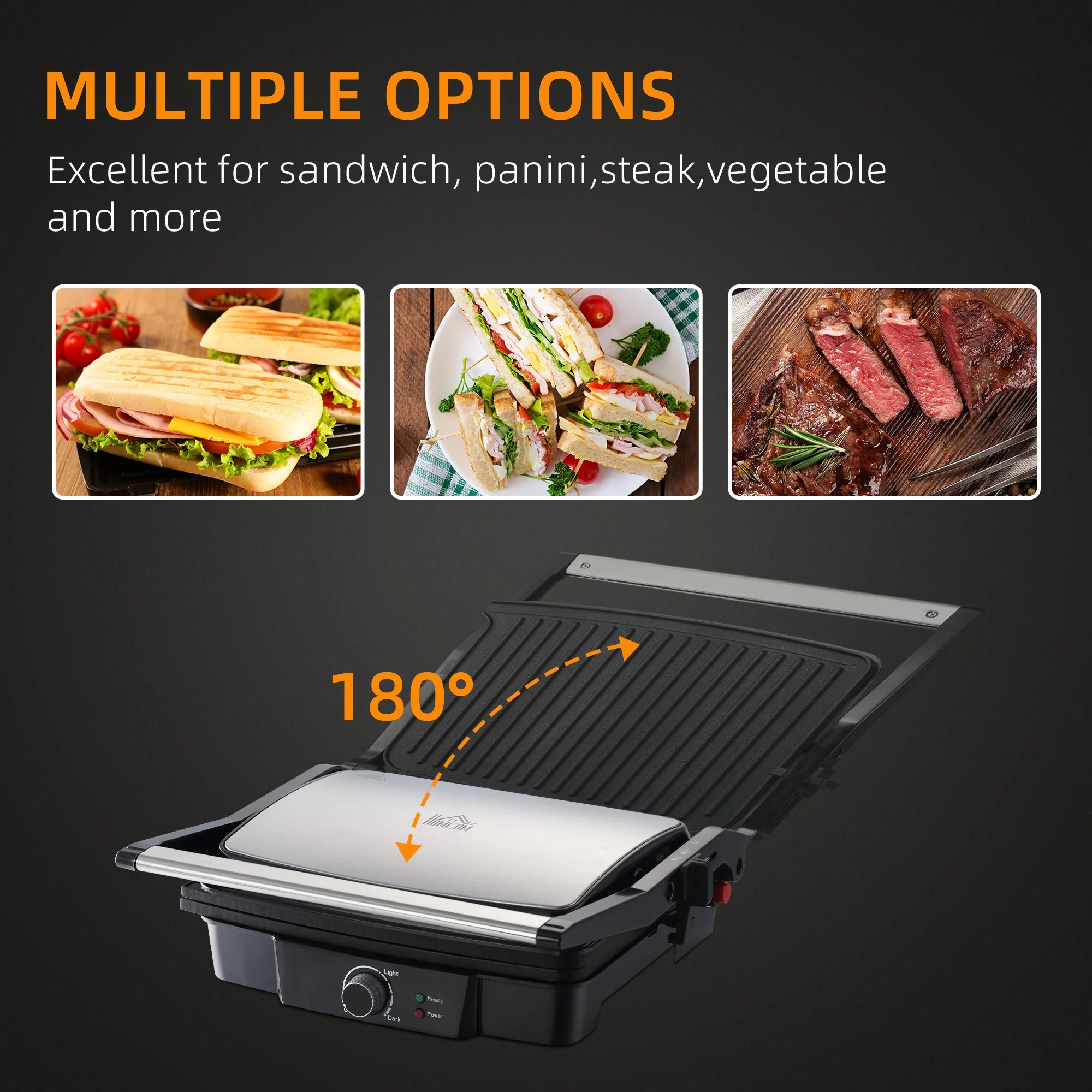 2000W Heath Grill With Cool Touch Handle Silver & Black - Image 7