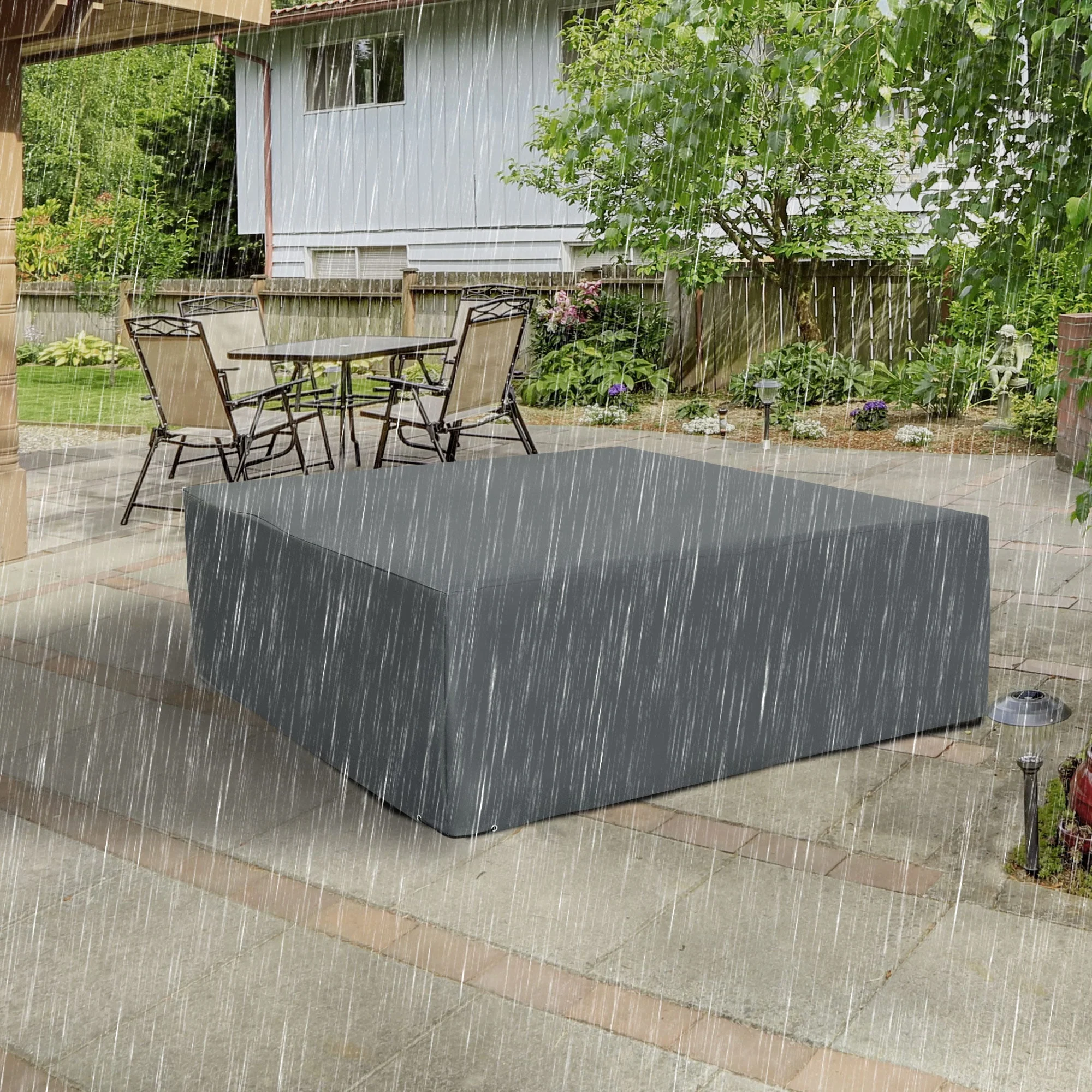 205x192cm Outdoor Garden Rattan Furniture Protective Cover Water UV Resistant Grey - Image 2