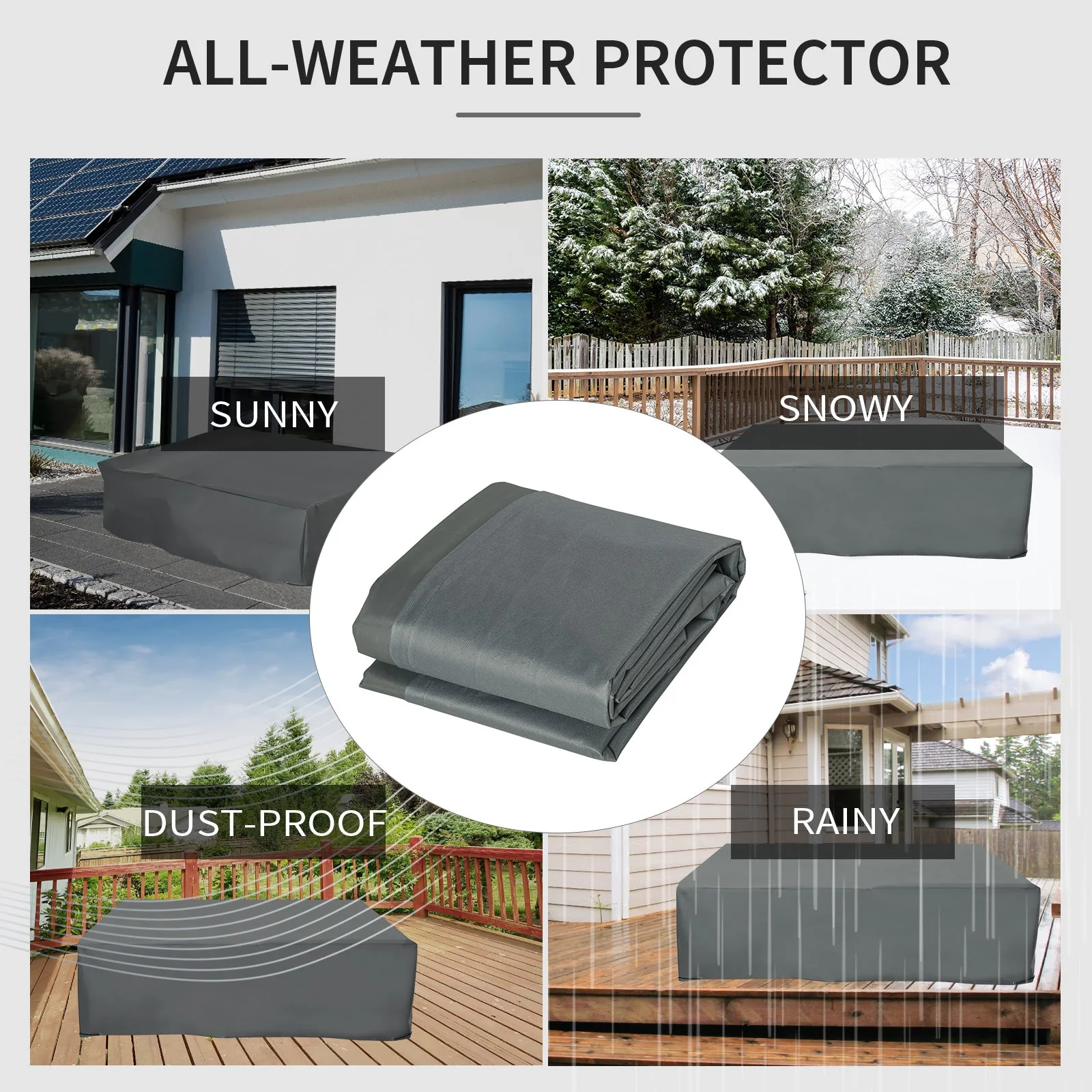 205x192cm Outdoor Garden Rattan Furniture Protective Cover Water UV Resistant Grey - Image 7