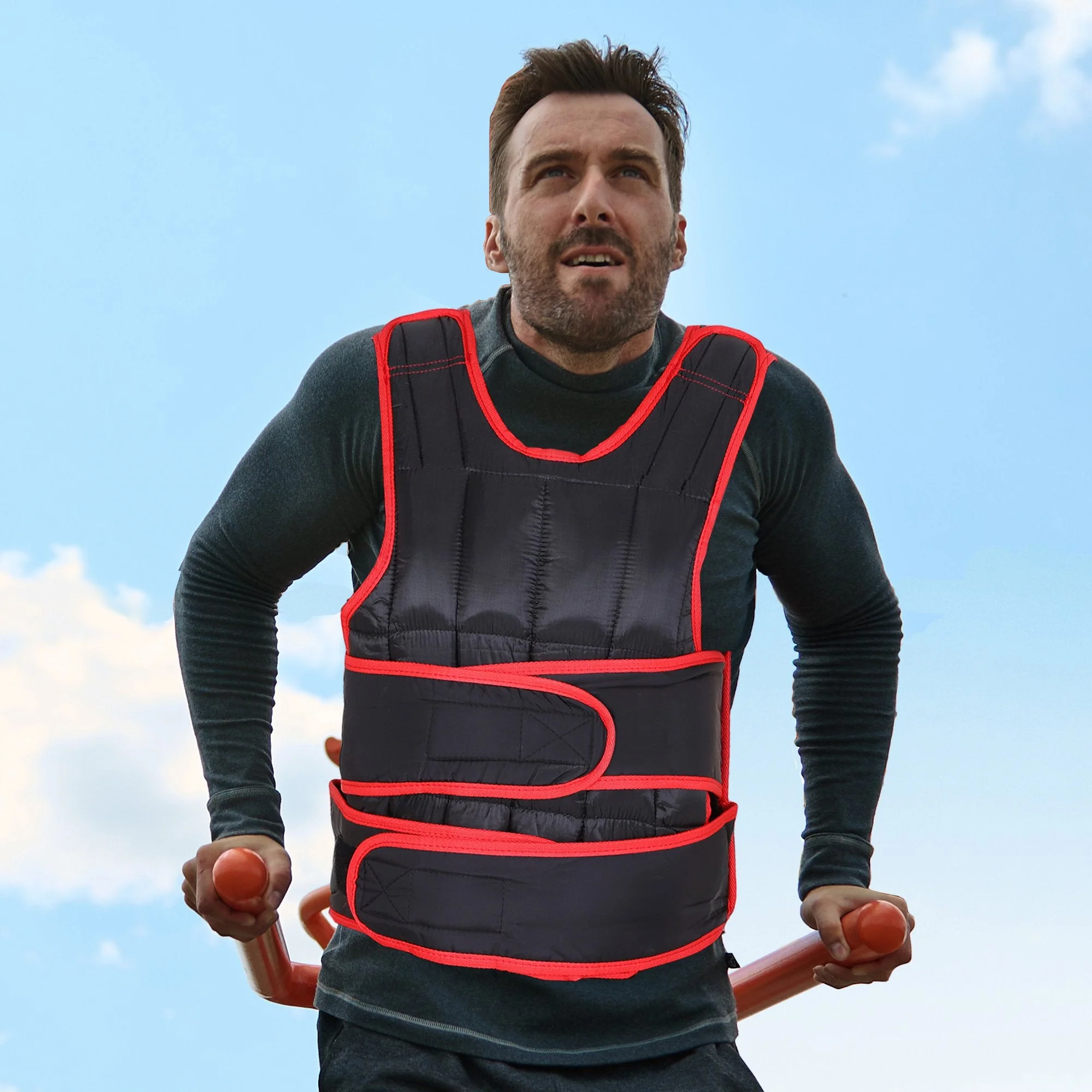 20kg Metal Sand Weight Adjustable Unisex Trainer Vest Weighted Vest Black/Red - Image 2