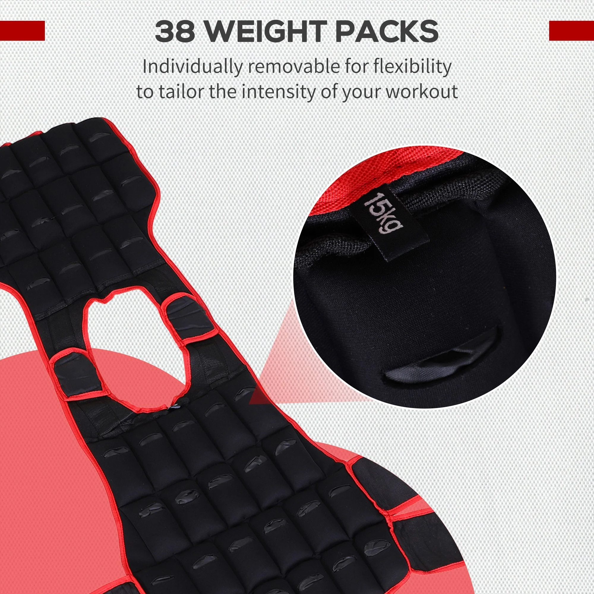 20kg Metal Sand Weight Adjustable Unisex Trainer Vest Weighted Vest Black/Red - Image 5