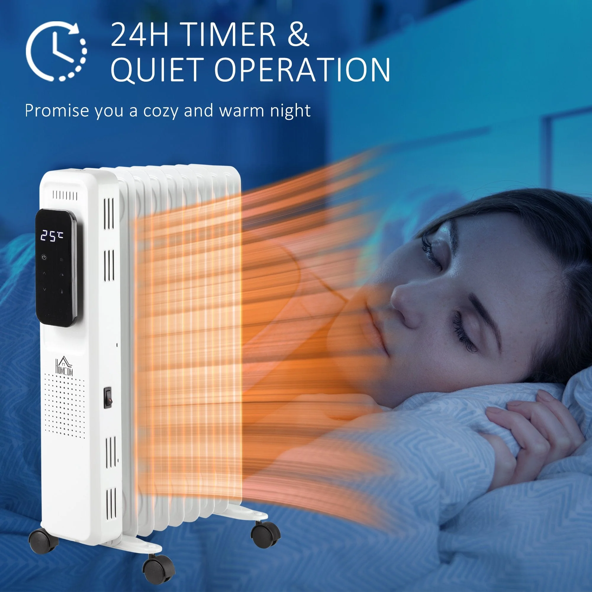 2180W 9 Fin Adjustable Oil Filled Radiator With Timer White - Image 5