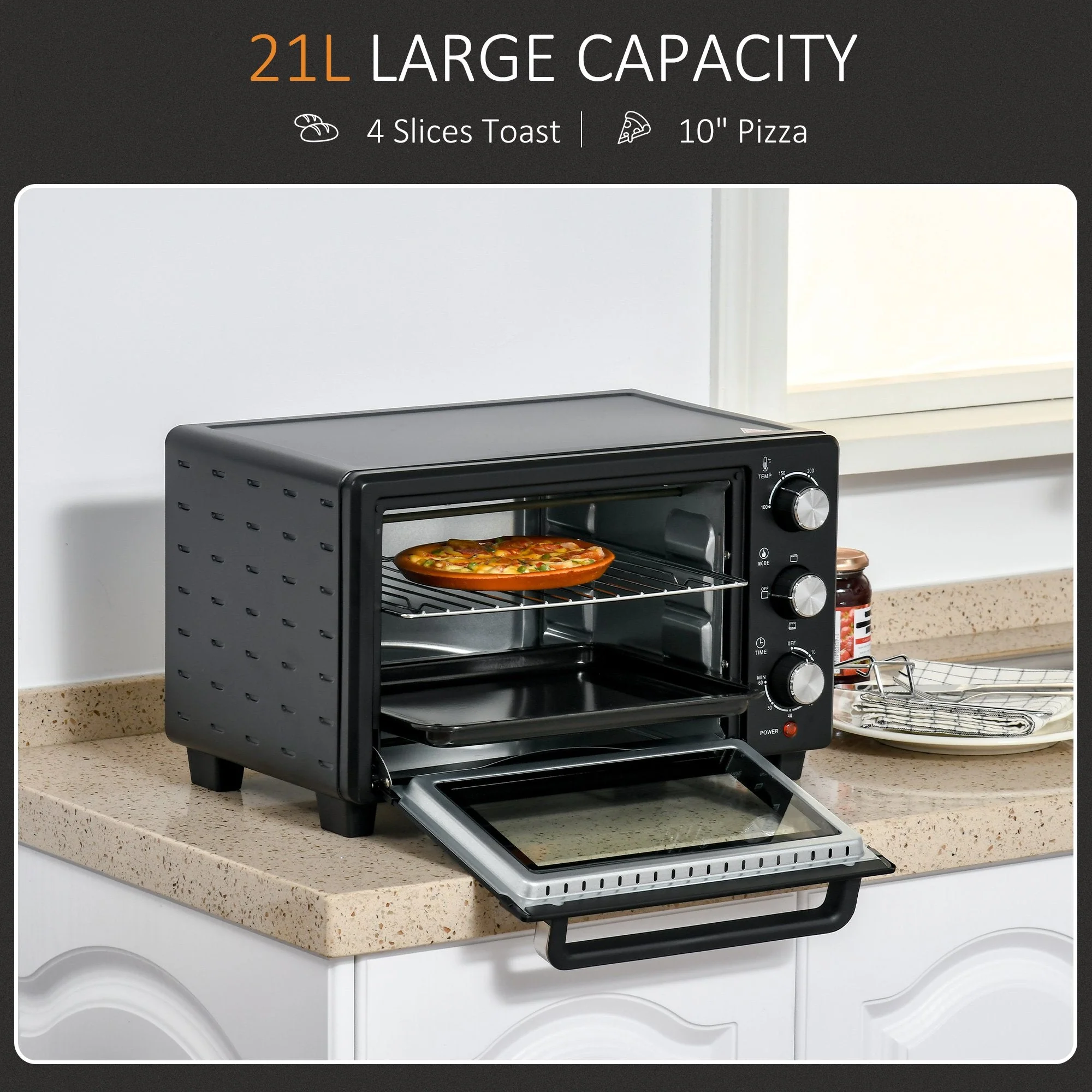 21L 230C Mini Oven With Timer Black by Homcom - Image 4