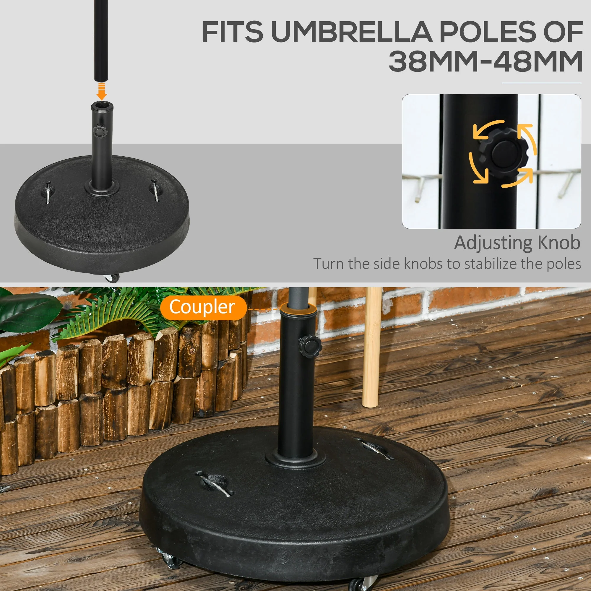 23.5kg Resin Garden Parasol Base with Wheels and Retractable Handles - Image 3