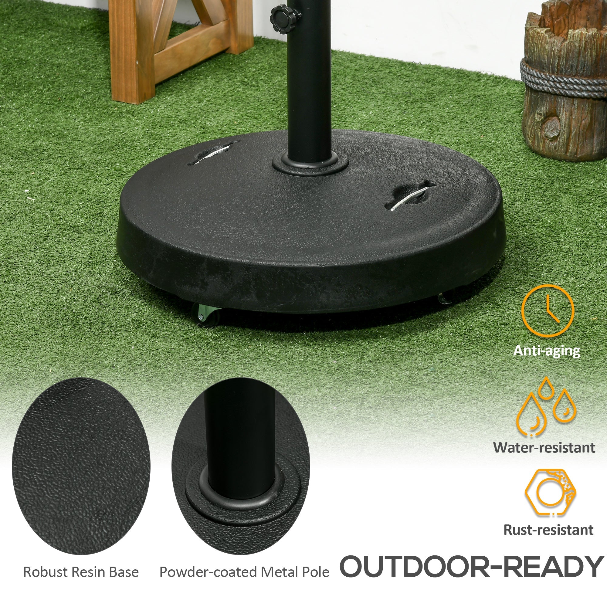 23.5kg Resin Garden Parasol Base with Wheels and Retractable Handles - Image 5