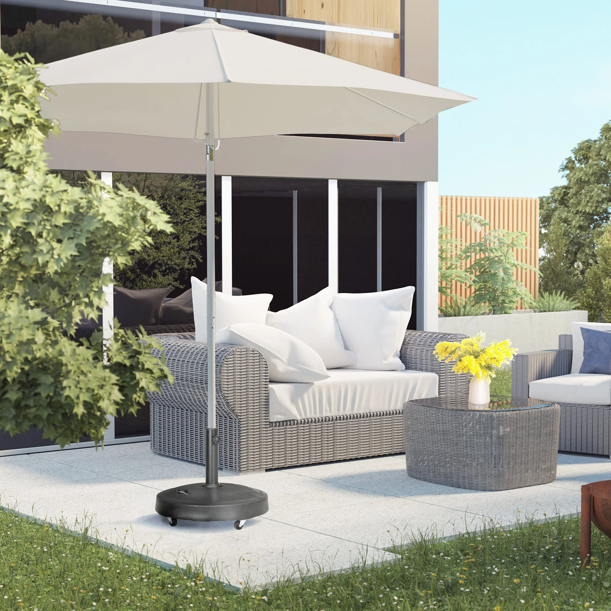 23.5kg Resin Garden Parasol Base with Wheels and Retractable Handles - Image 6