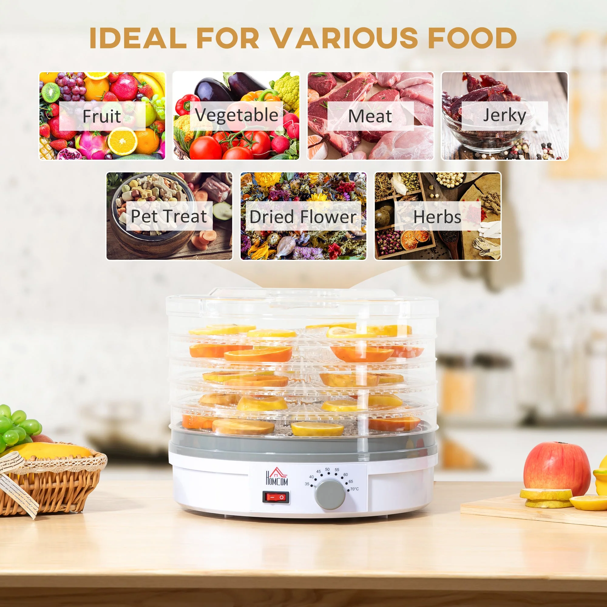 245W 5Kg Five Tray Food Dehydrator White by Homcom - Image 4