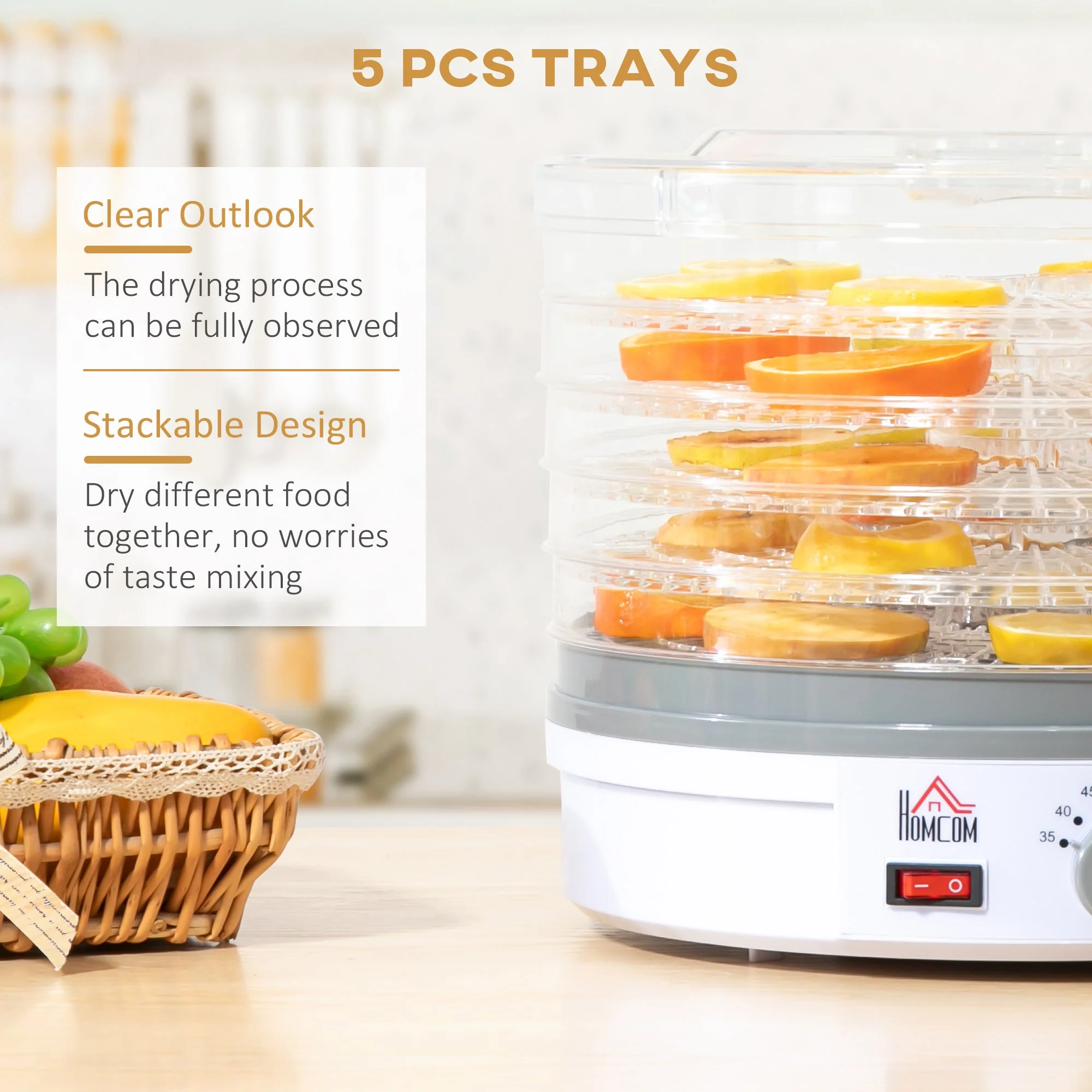 245W 5Kg Five Tray Food Dehydrator White by Homcom - Image 5
