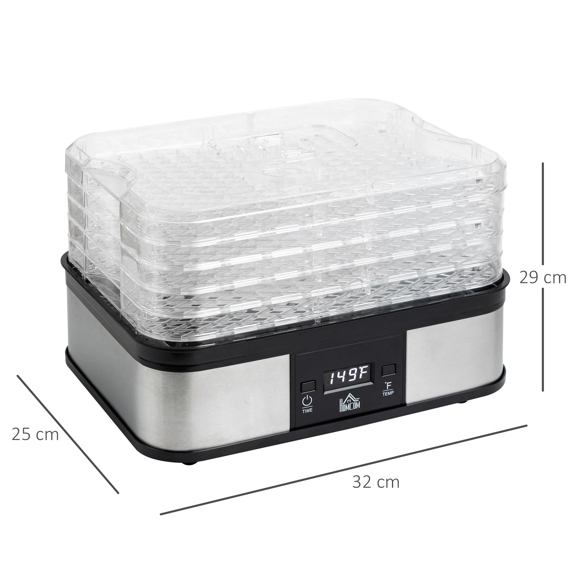 245W 5Kg Five Tray Food Dehydrator With Timer Silver - Image 3