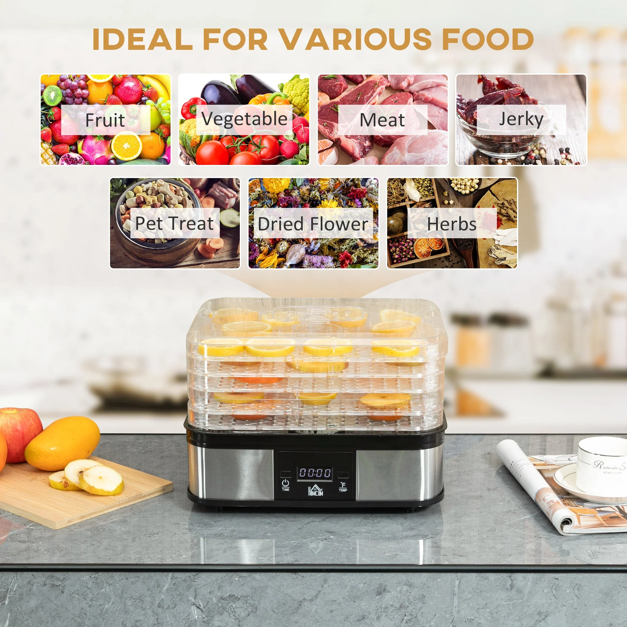 245W 5Kg Five Tray Food Dehydrator With Timer Silver - Image 4